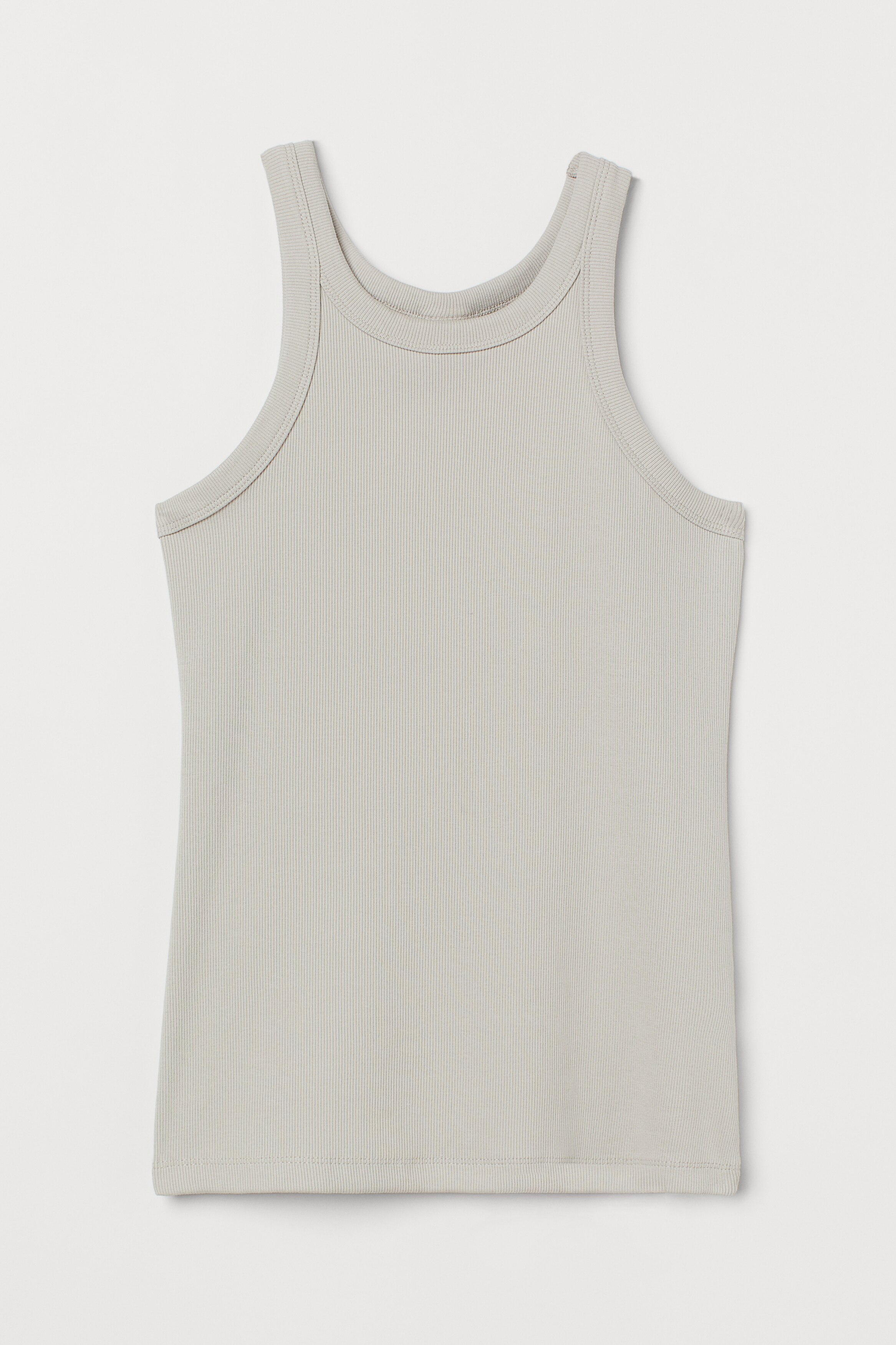 Ribbed Tank Top - Round Neck - Sleeveless - Sage green - Ladies 