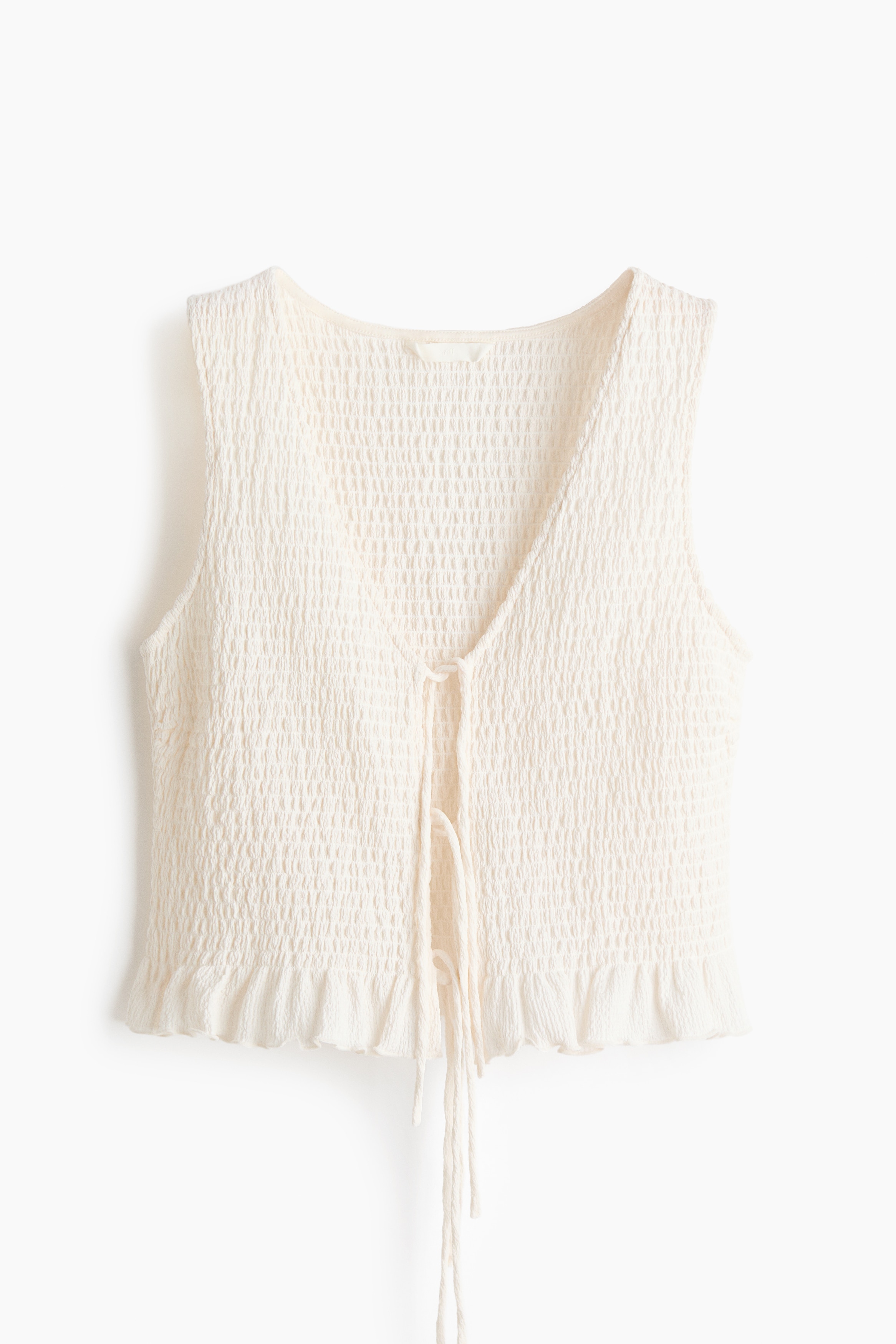 Smocked waistcoat - White/Dark green/Dark beige