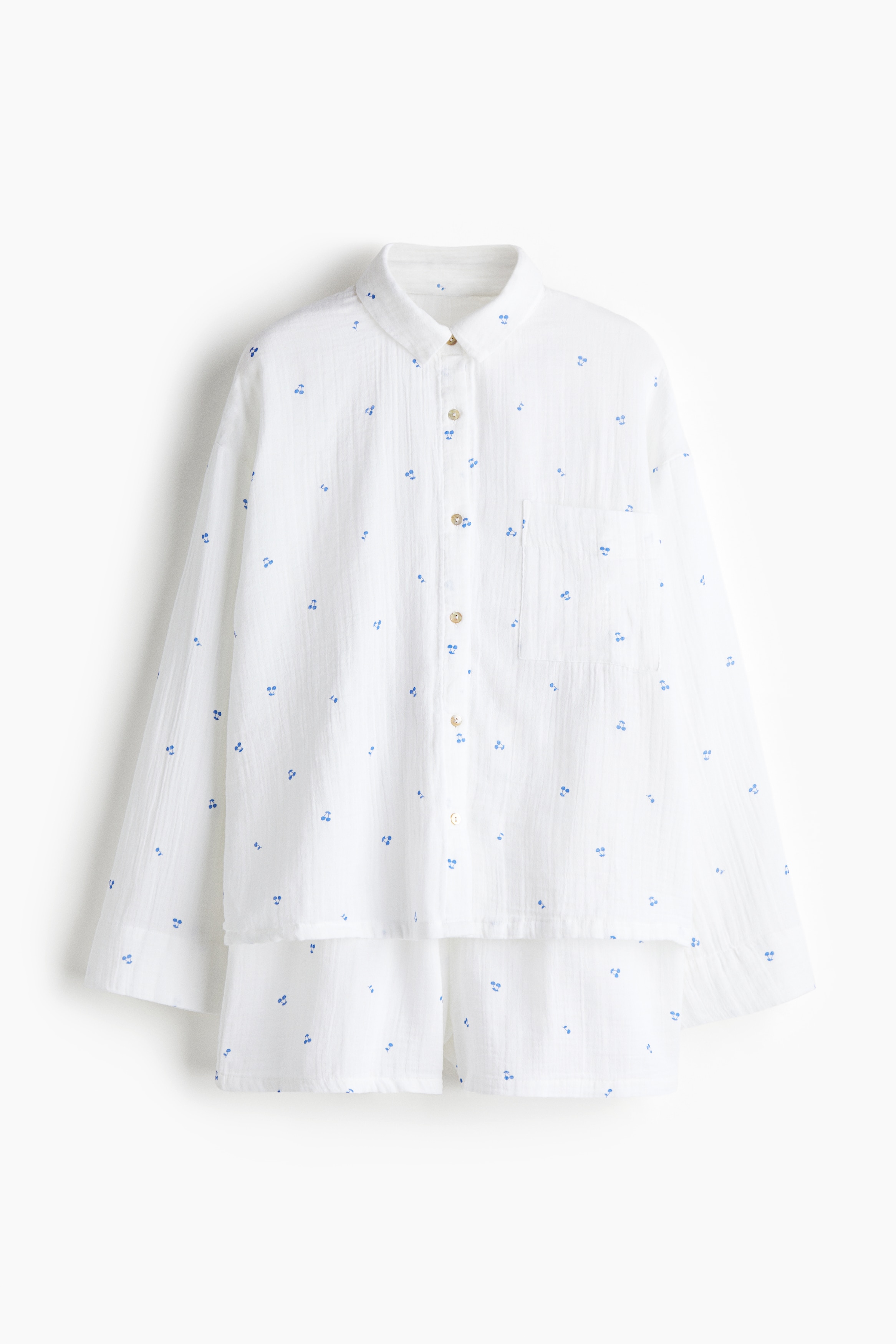 Pyjama met hemd en short - Wit/kersen/Lichtroze/hartjes/Wit/citroenen/Donkerblauw/Wit/zwarte hartjes/Roomwit/polkadots/Lichtroze/Donkerbruin/Roomwit/bloemen/Dusty lichtroze/Wit/hartjes/Bleekgeel/Poederroze/bloemen