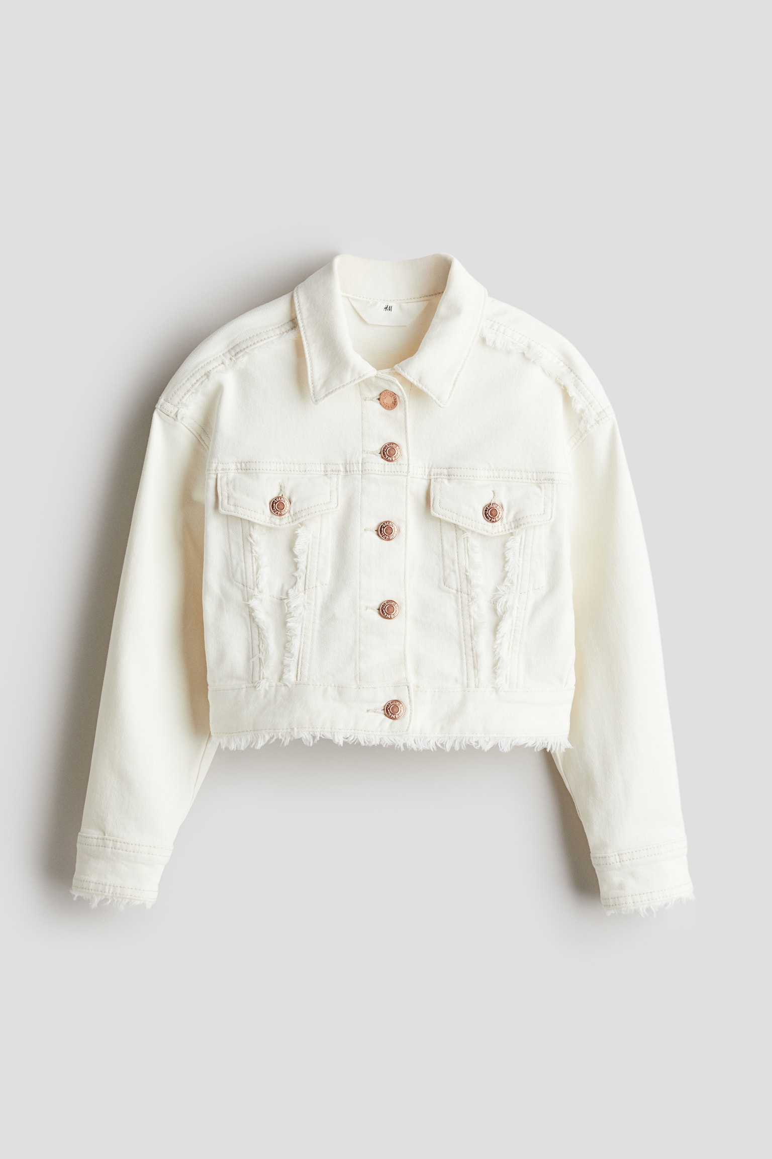 Oversized Frayed Edge Denim Jacket - White/Denim blue - 1