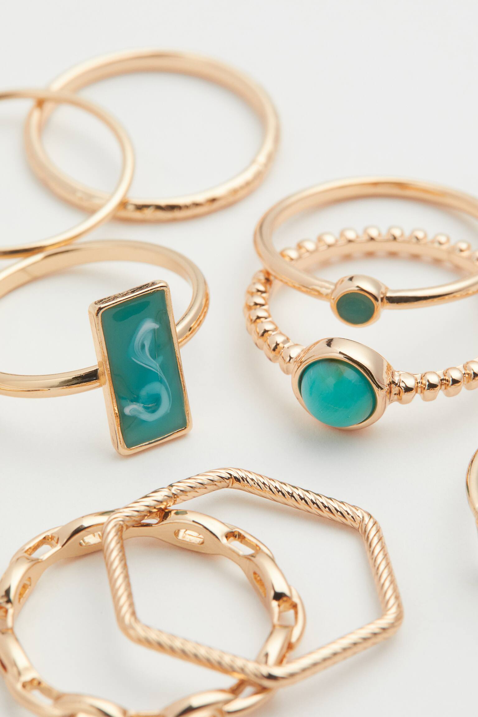 10-pack Rings - Gold colour/Turquoise - 2