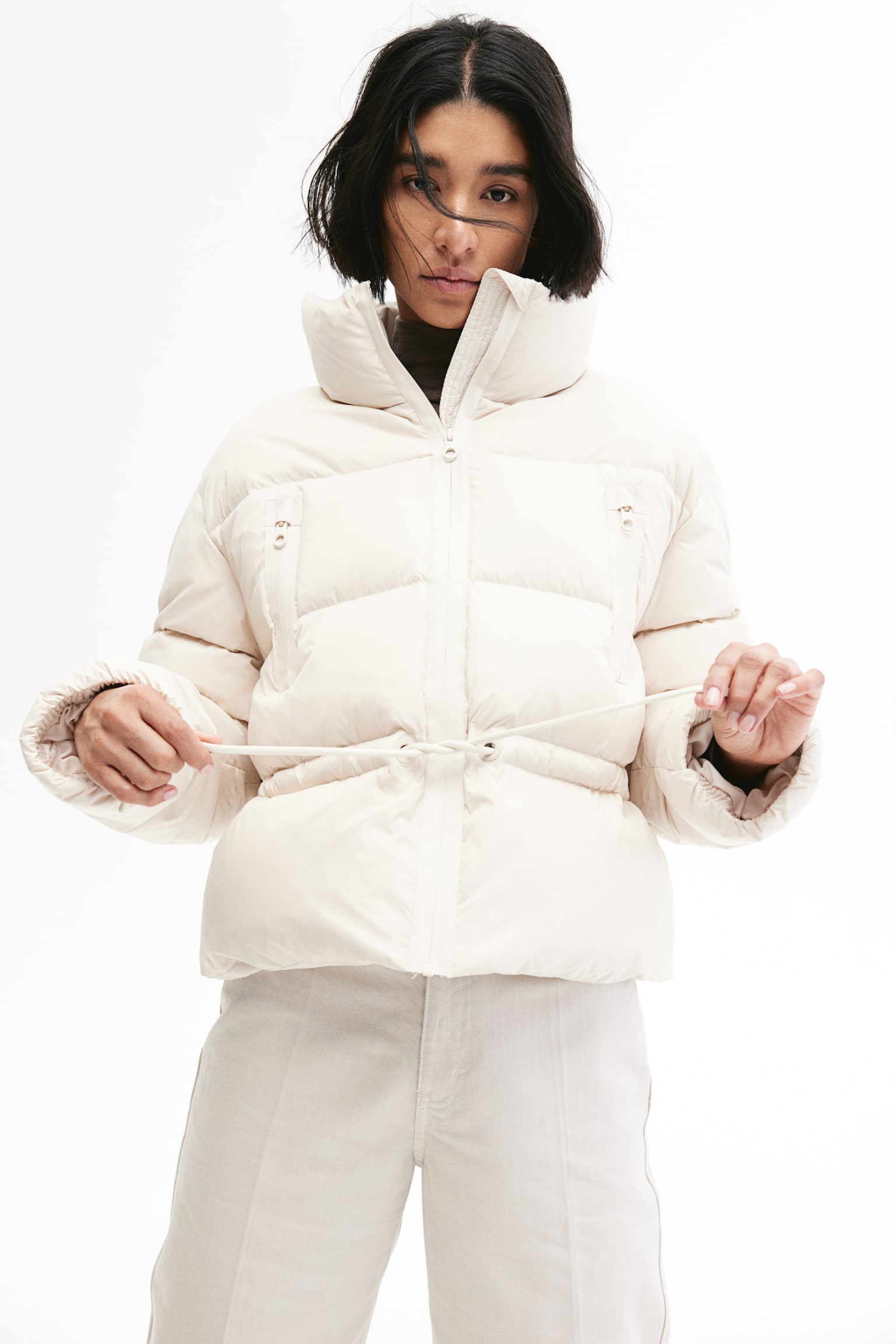 Short down puffer jacket - Light beige - 1