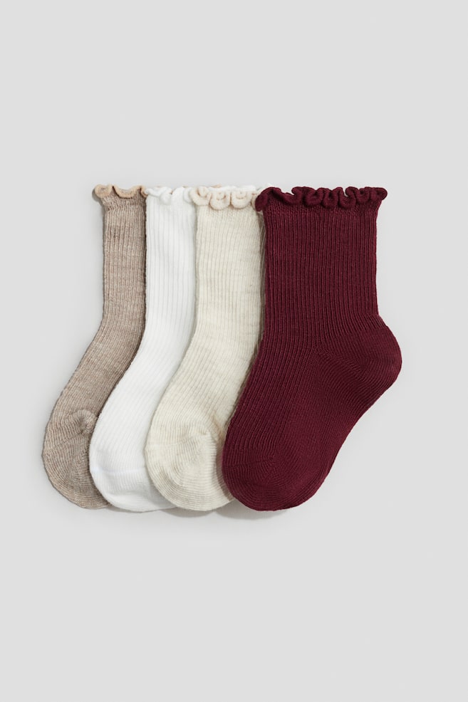 4 paar sokken met overlockte randen - Rood/beige/Roze/grijs - 1