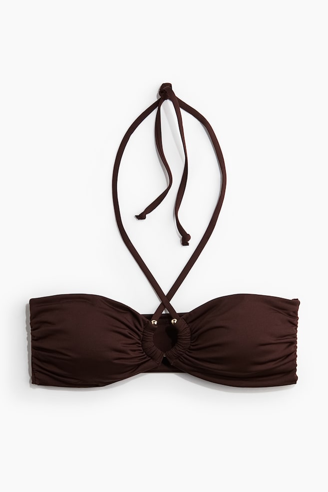 Padded halterneck bikini top - Dark brown/Light yellow - 1