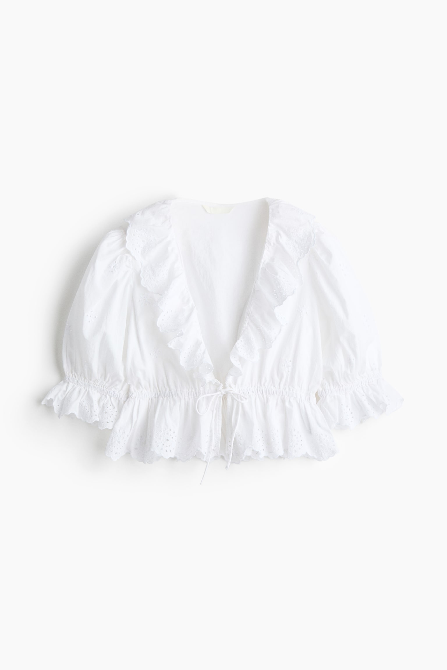 Blouse en coton avec broderie anglaise - Blanc/Rose poudré - 2