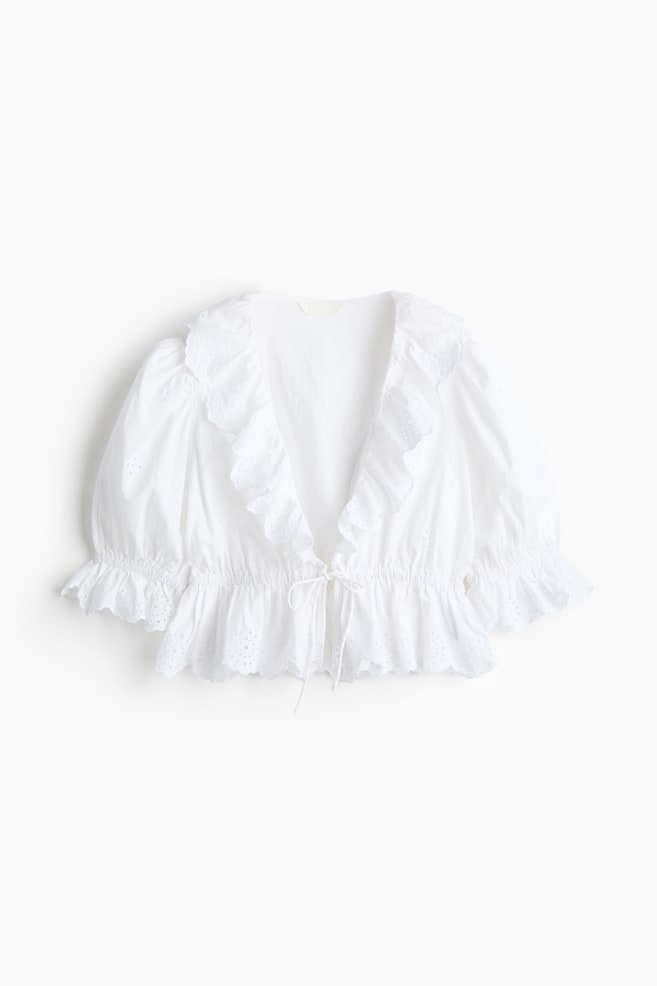 Broderie anglaise cotton blouse - White/Powder pink - 1