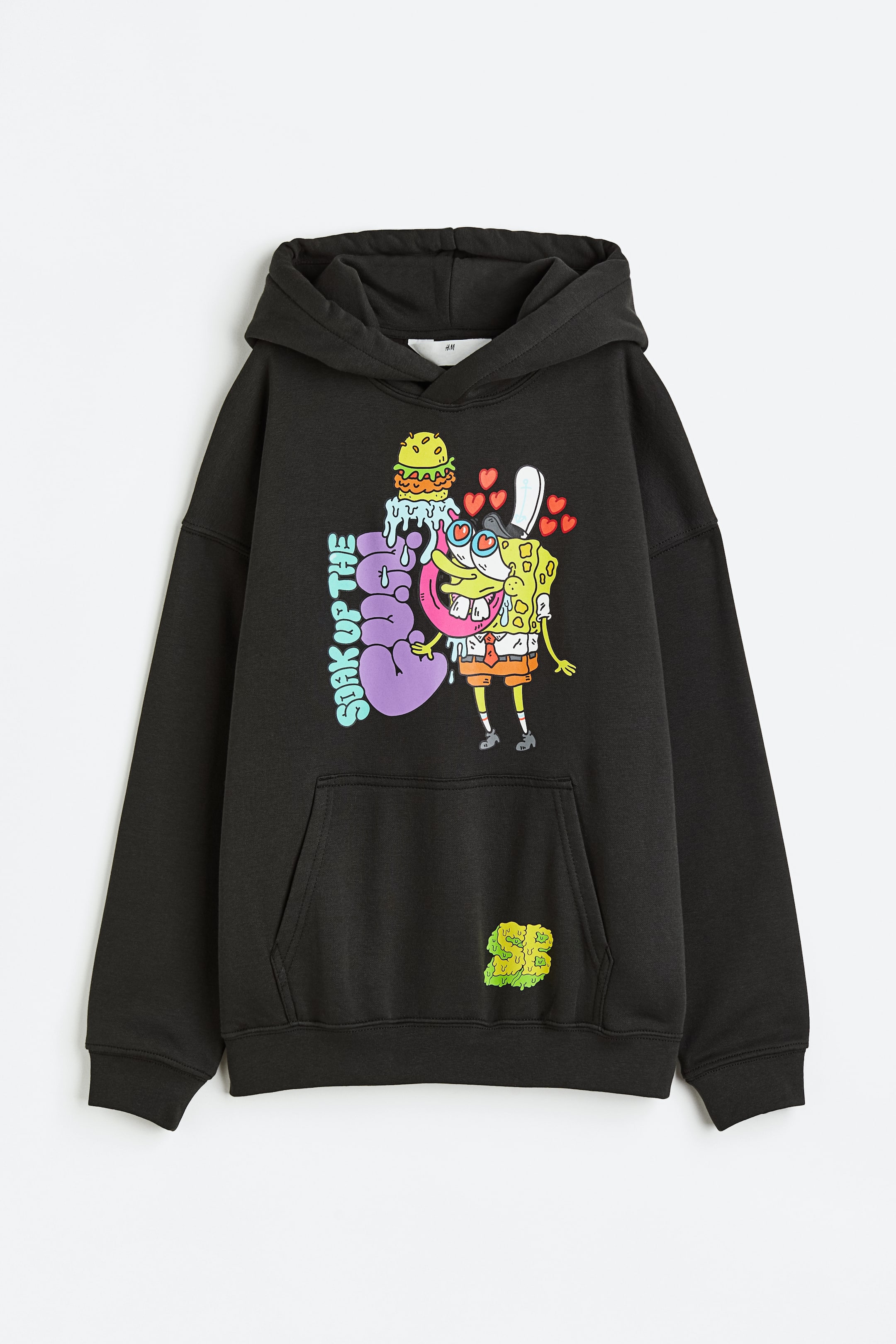 查看大圖: 加大碼圖案連帽上衣 - 黑色/海綿寶寶 - Kids | H&M 1