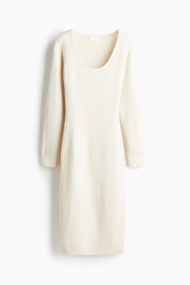 Scoop-neck rib-knit dress - White/Light grey marl - 1
