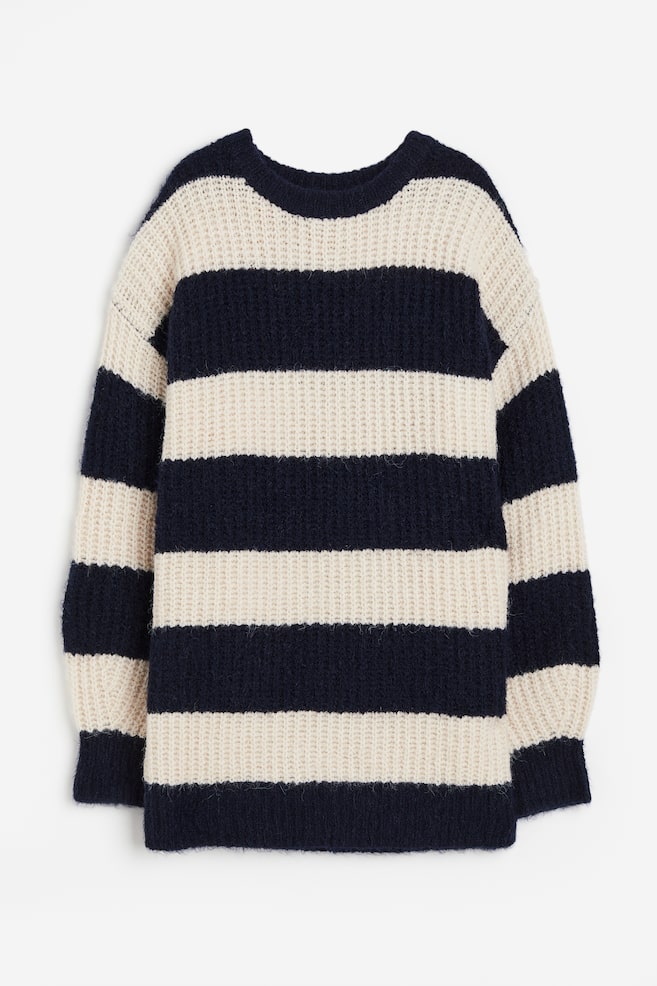 Oversized rib-knit jumper - Black/Striped/Dark grey/Beige striped/Dark red/Striped - 2