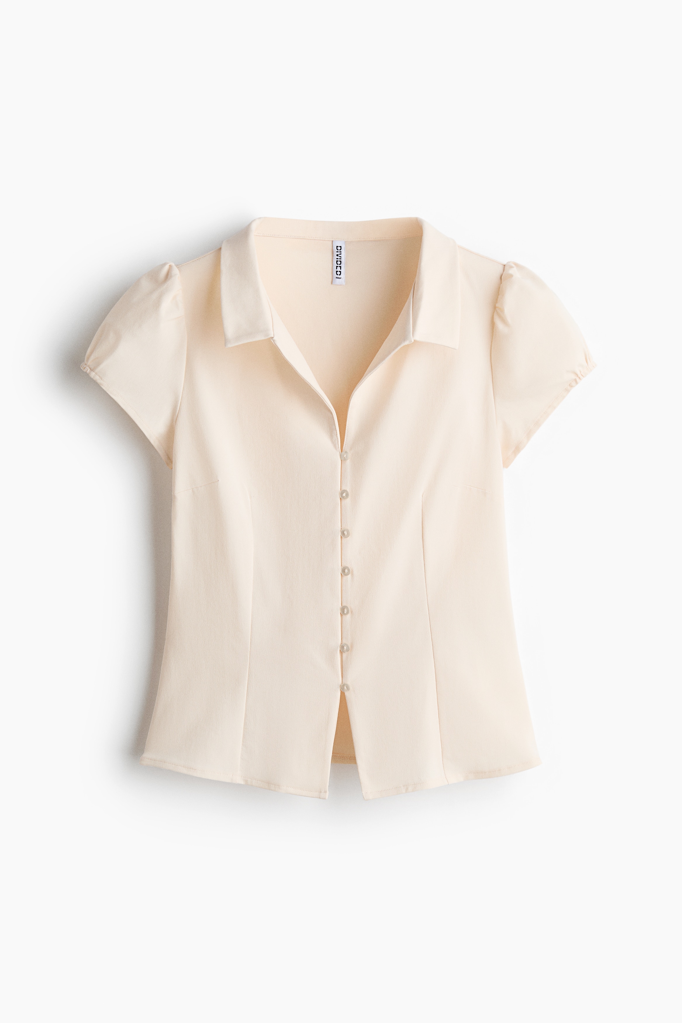 Button-Front Top with Collar - Light beige/Dusty blue/checked/Light dusty blue