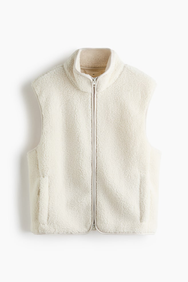 Loose-Fit Teddy Fleece Sports Vest - Ivory/Cherry red/Ivory - 1