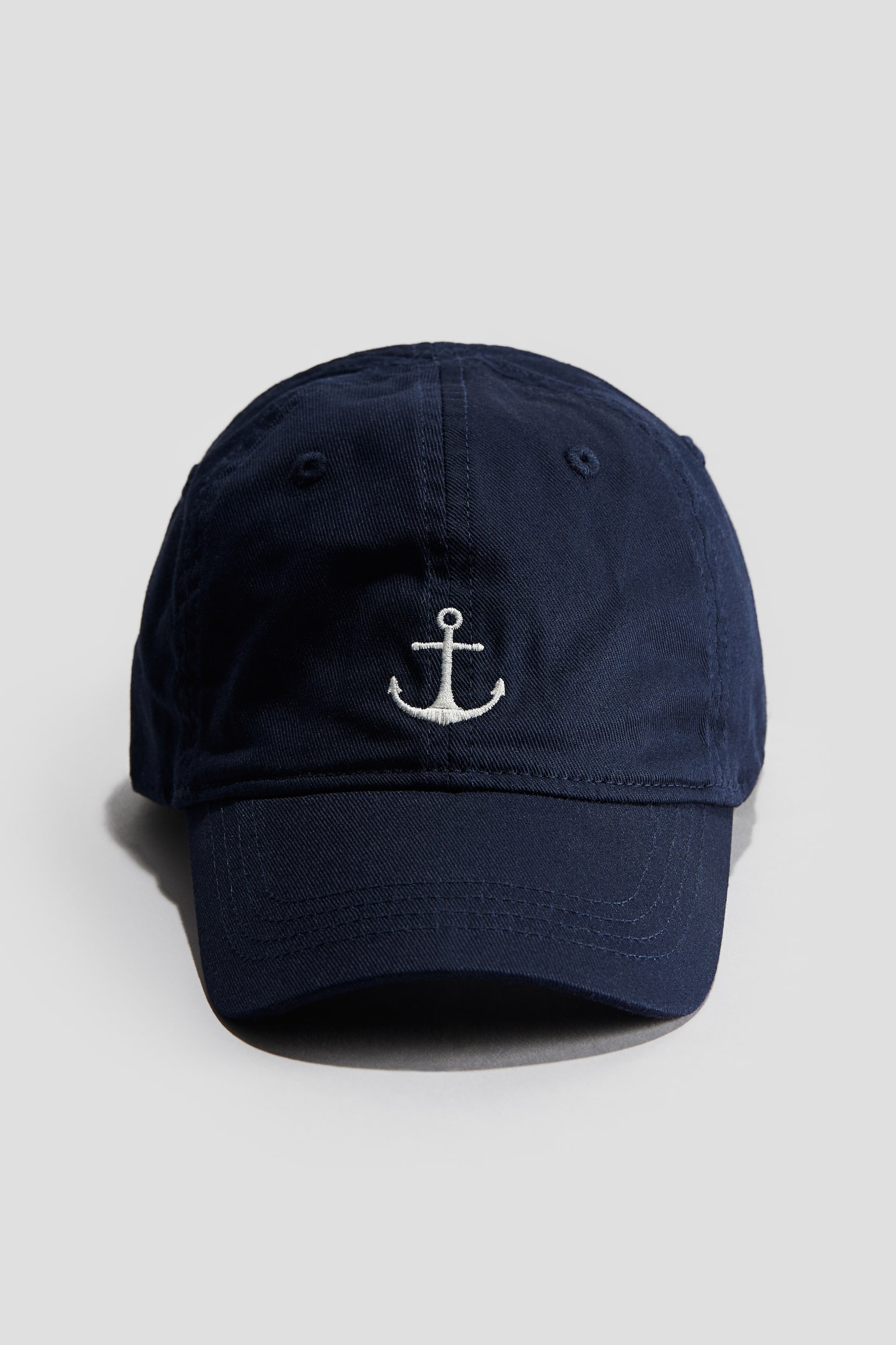 Embroidered-motif cotton cap - Navy blue/Anchor - 1