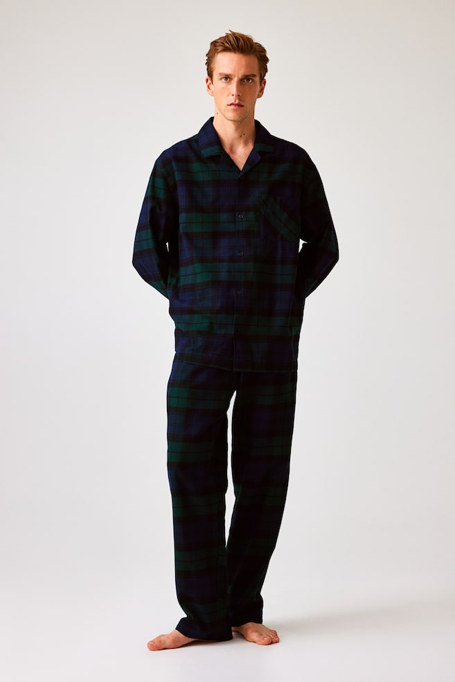 Pyjama en flanelle Regular Fit - Vert foncé/carreaux/Rouge/carreaux/Bleu foncé/carreaux - 1