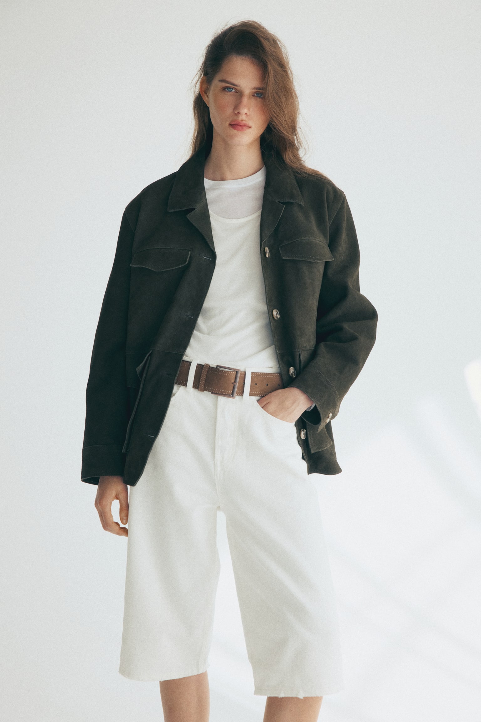 Bermudashorts i denim med bælte - Creme/Denimblå - 3