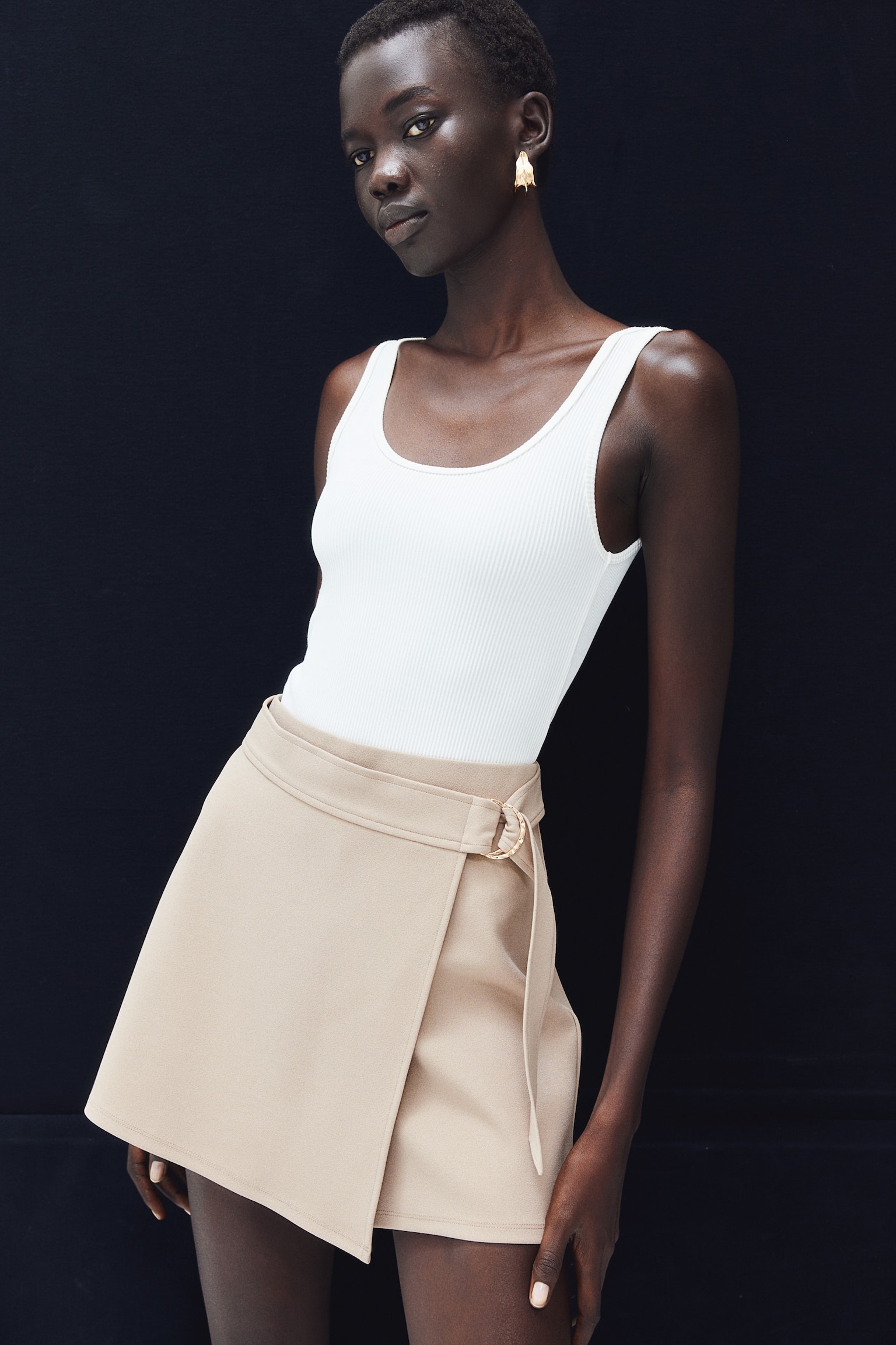 Jersey wrap skort - Beige/Mörk khakigrön - 3