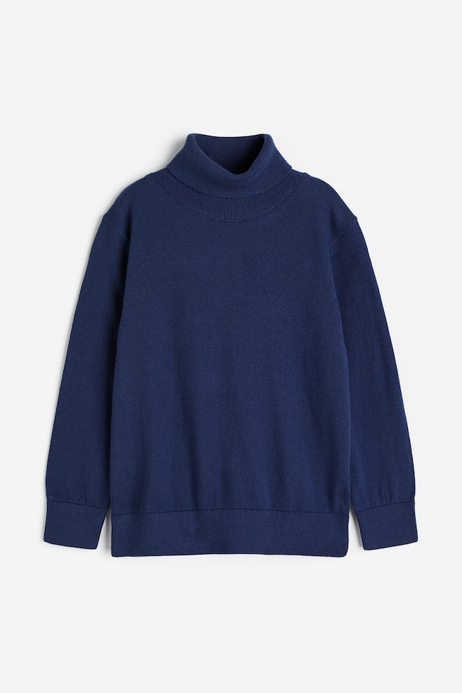 Cotton polo-neck jumper - Dark blue/Light grey marl - 1