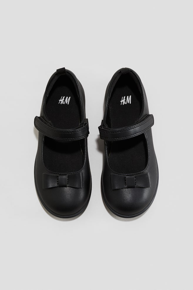 Ballerines scolaires avec nœud - Noir - 1
