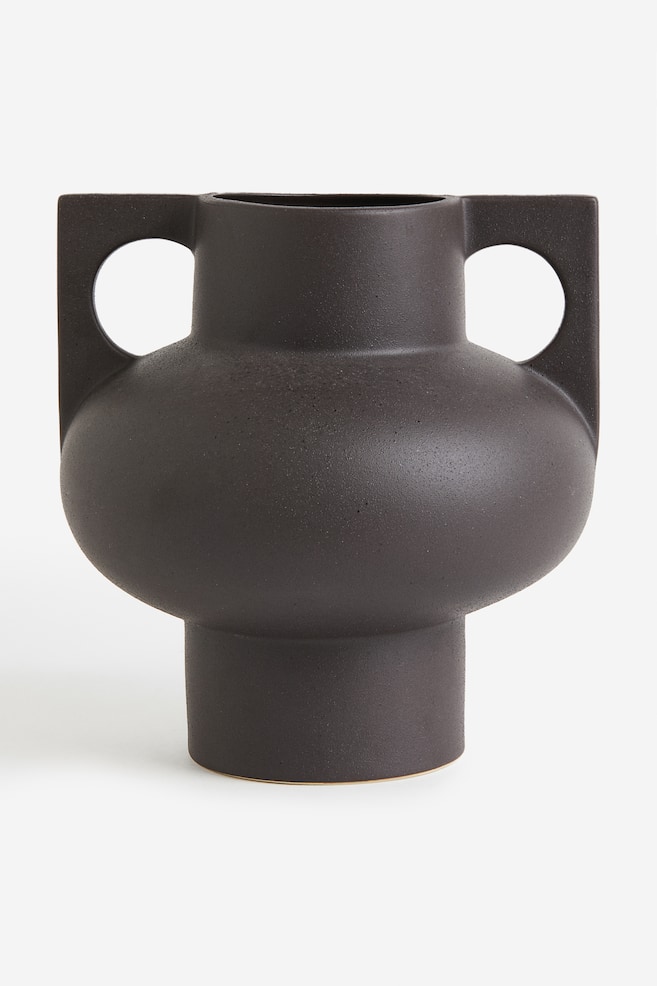 Large stoneware vase - Dark brown/White - 1