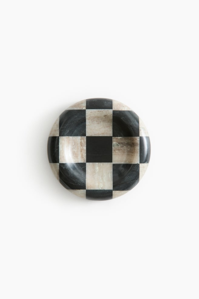 Plateau moyen en marbre - Beige/carreaux noirs - 1