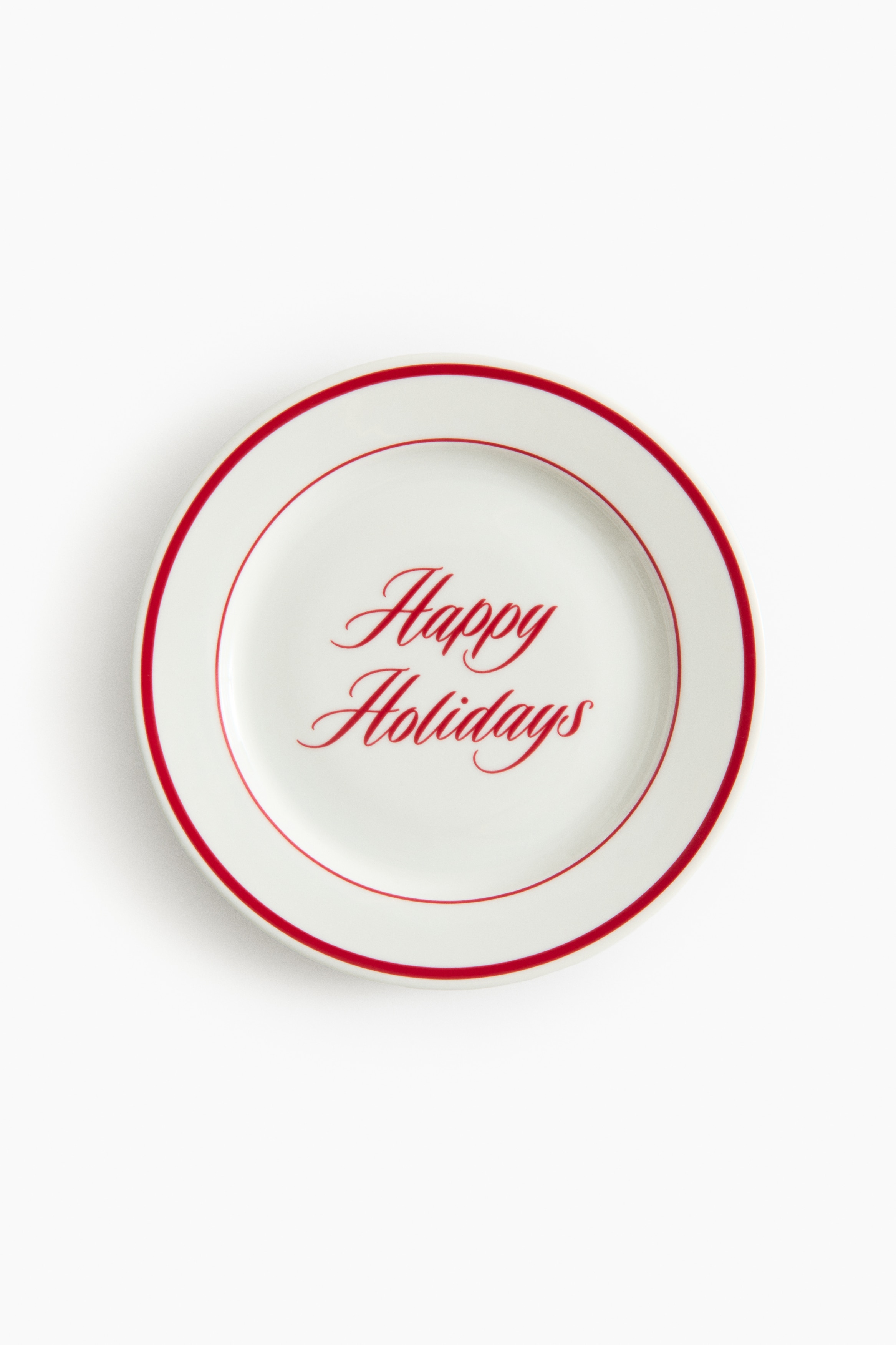 H&M Home  - Assiette moyenne en porcelaine - Rouge/Happy Holidays