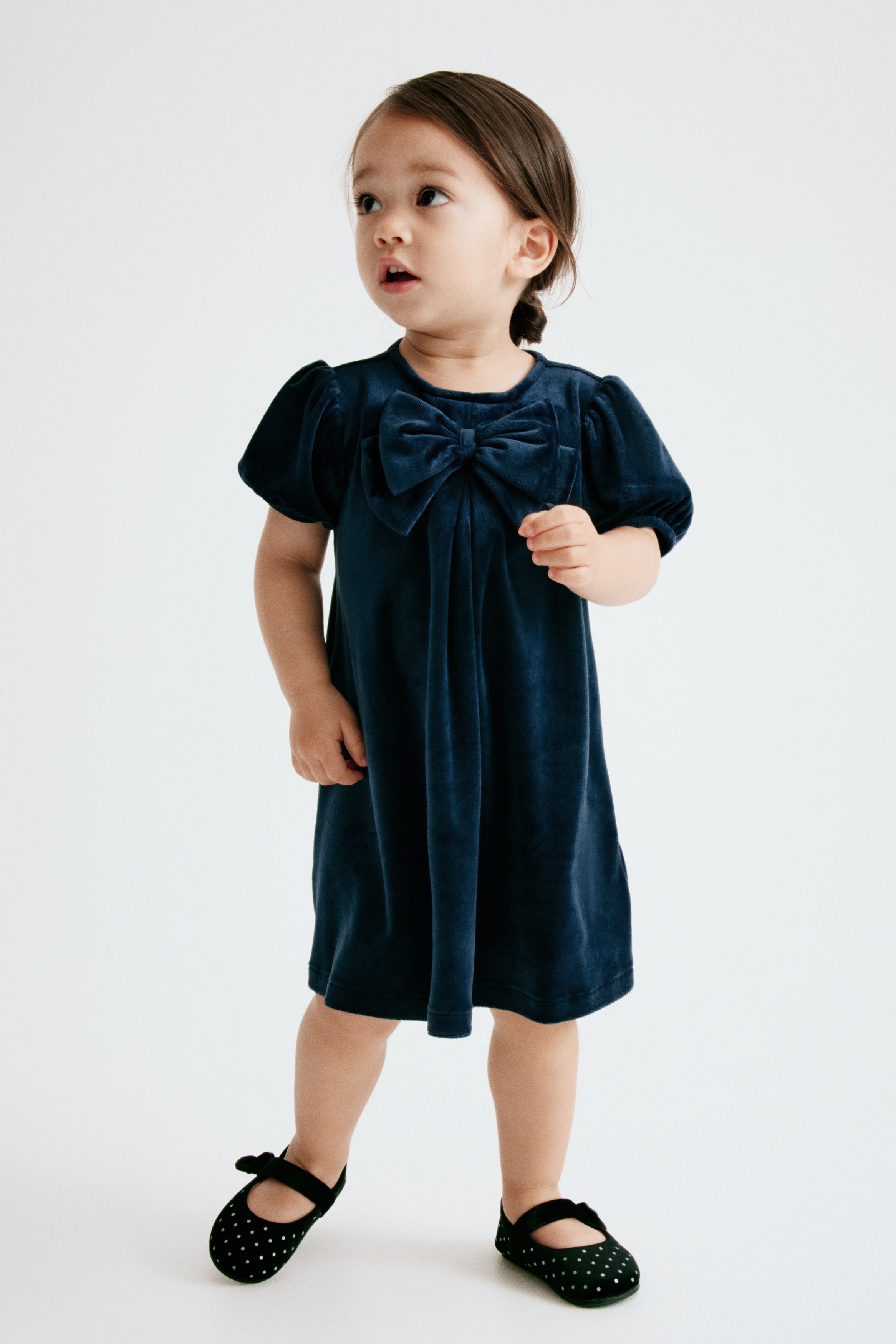 Bow-detail velour dress