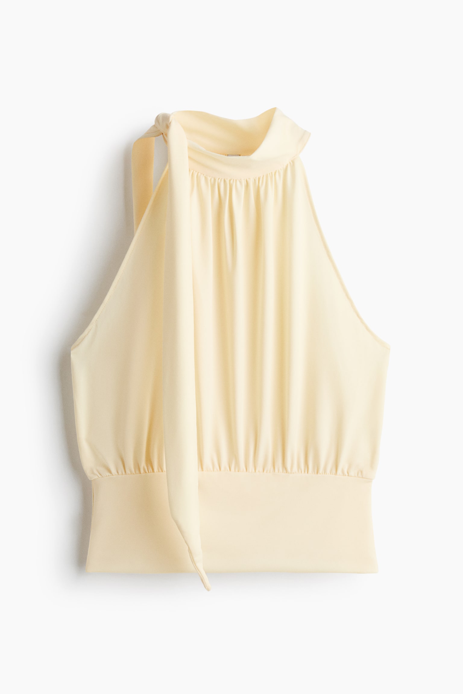 Scarf-collar crêpe top - Light yellow/Black - 1