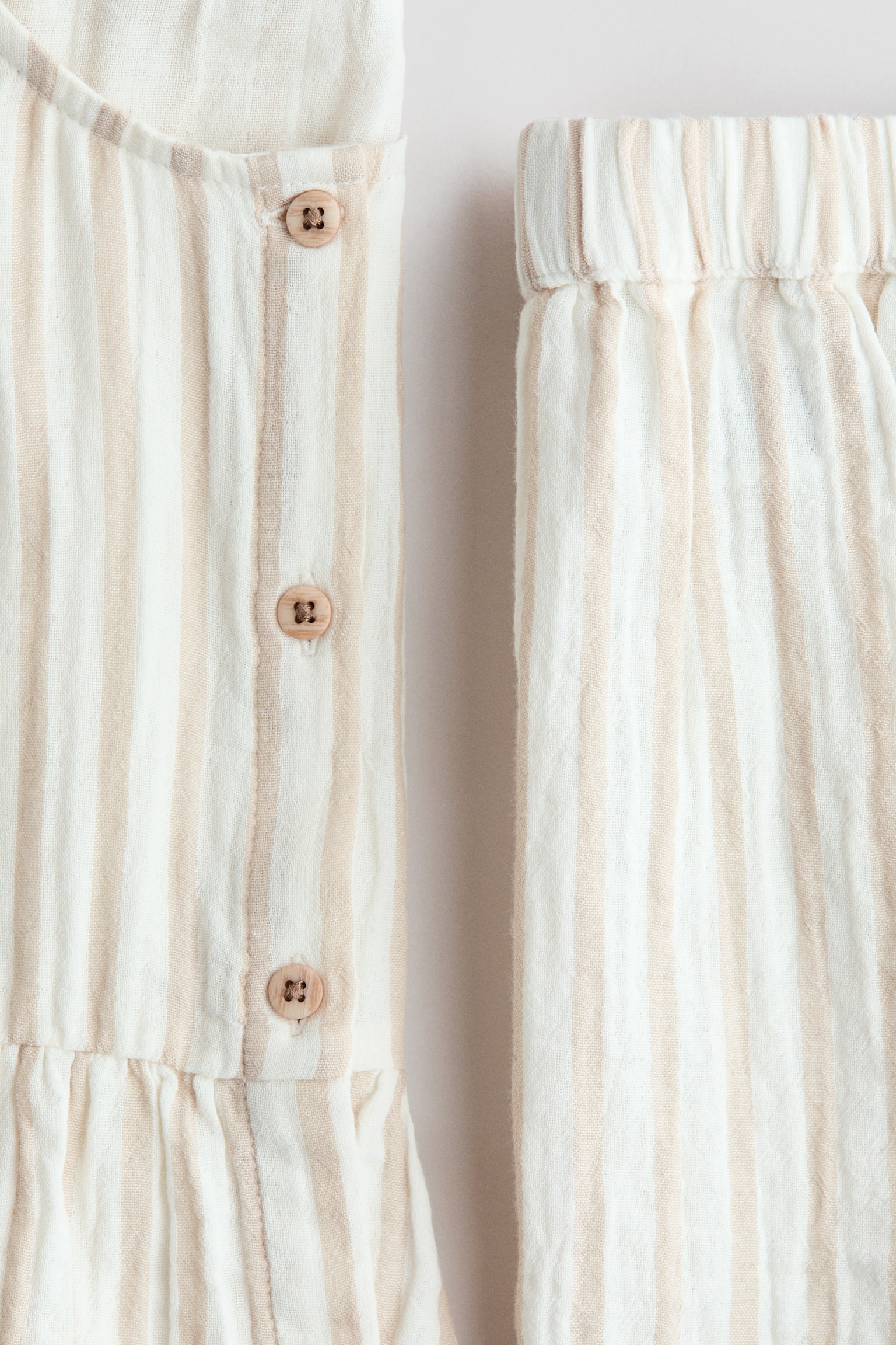 2-piece cotton muslin set - Light beige/White striped - 3