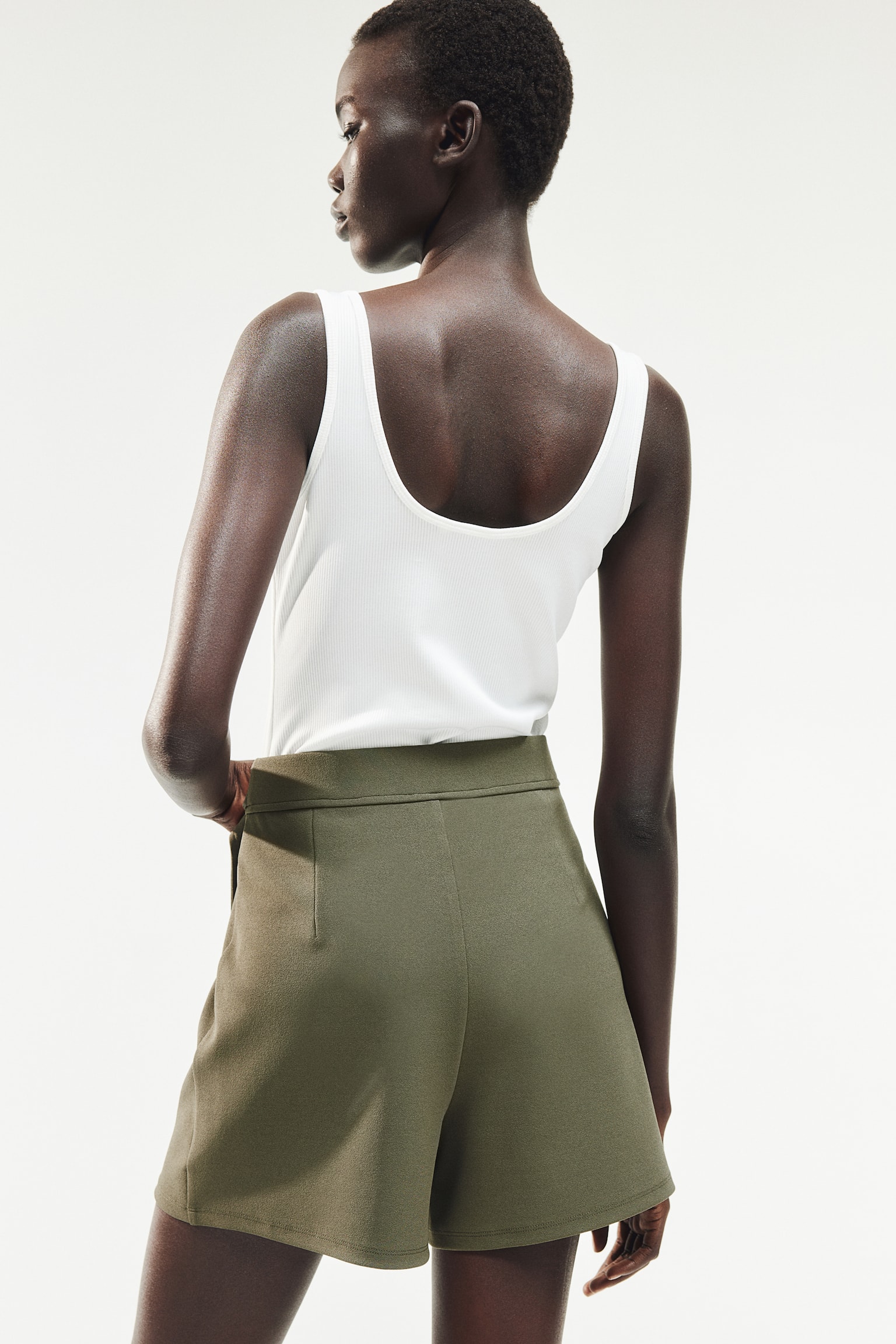 Jersey wrap skort - Mörk khakigrön/Beige - 5