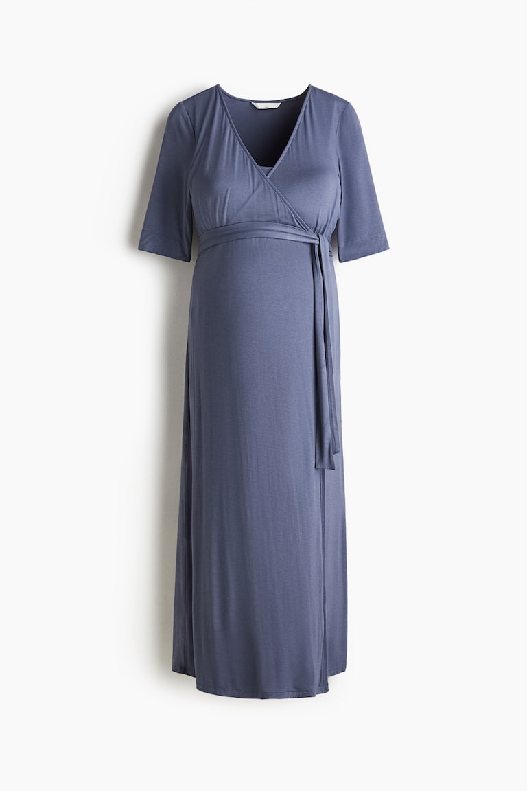 blue maternity wrap dress Blue Ribbed Long Sleeve Maternity Wrap Dress – PinkBlush