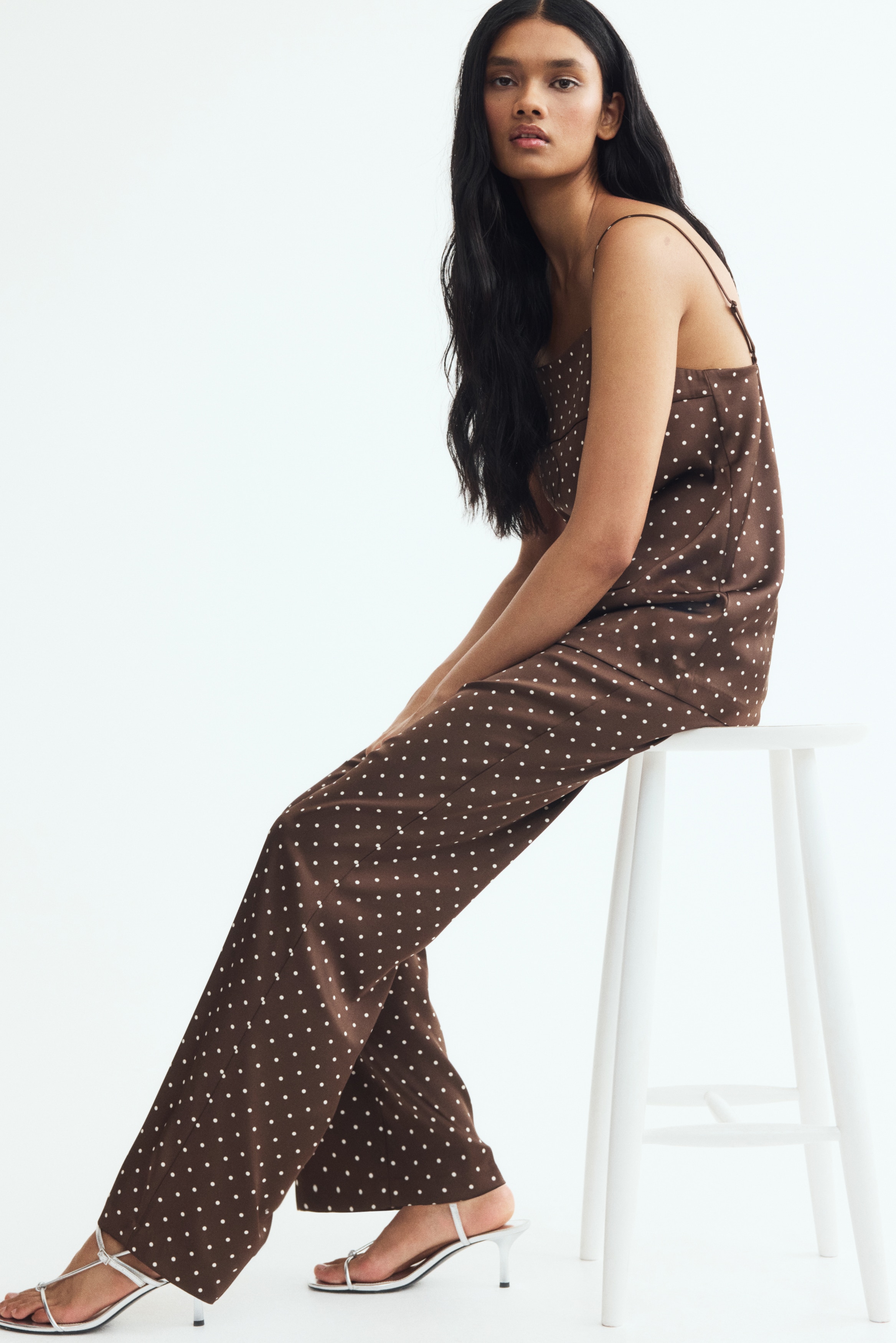 Satijnen pull-on broek - Bruin/polkadot