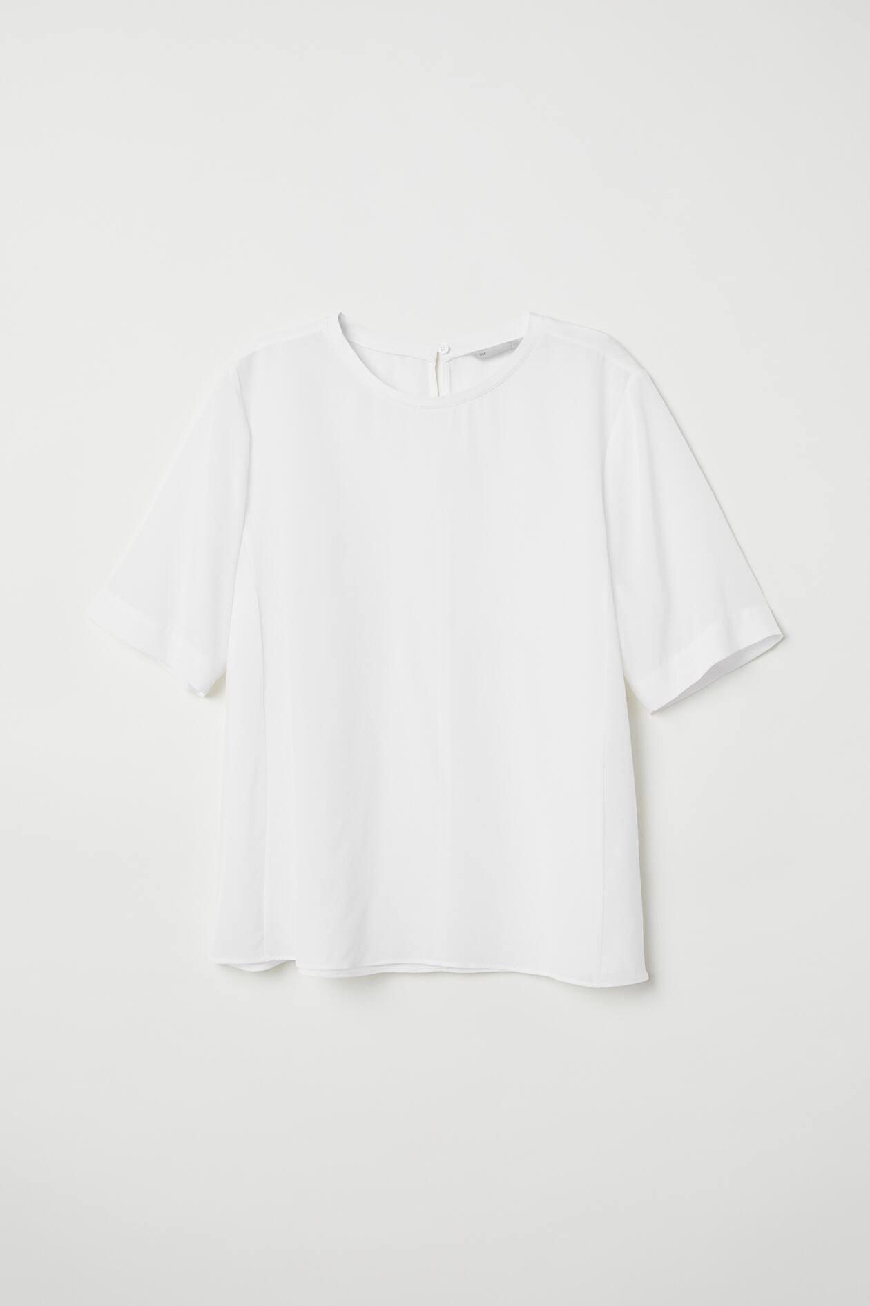 Silk top - Round neck - Short sleeve - White - Ladies | H&M GB