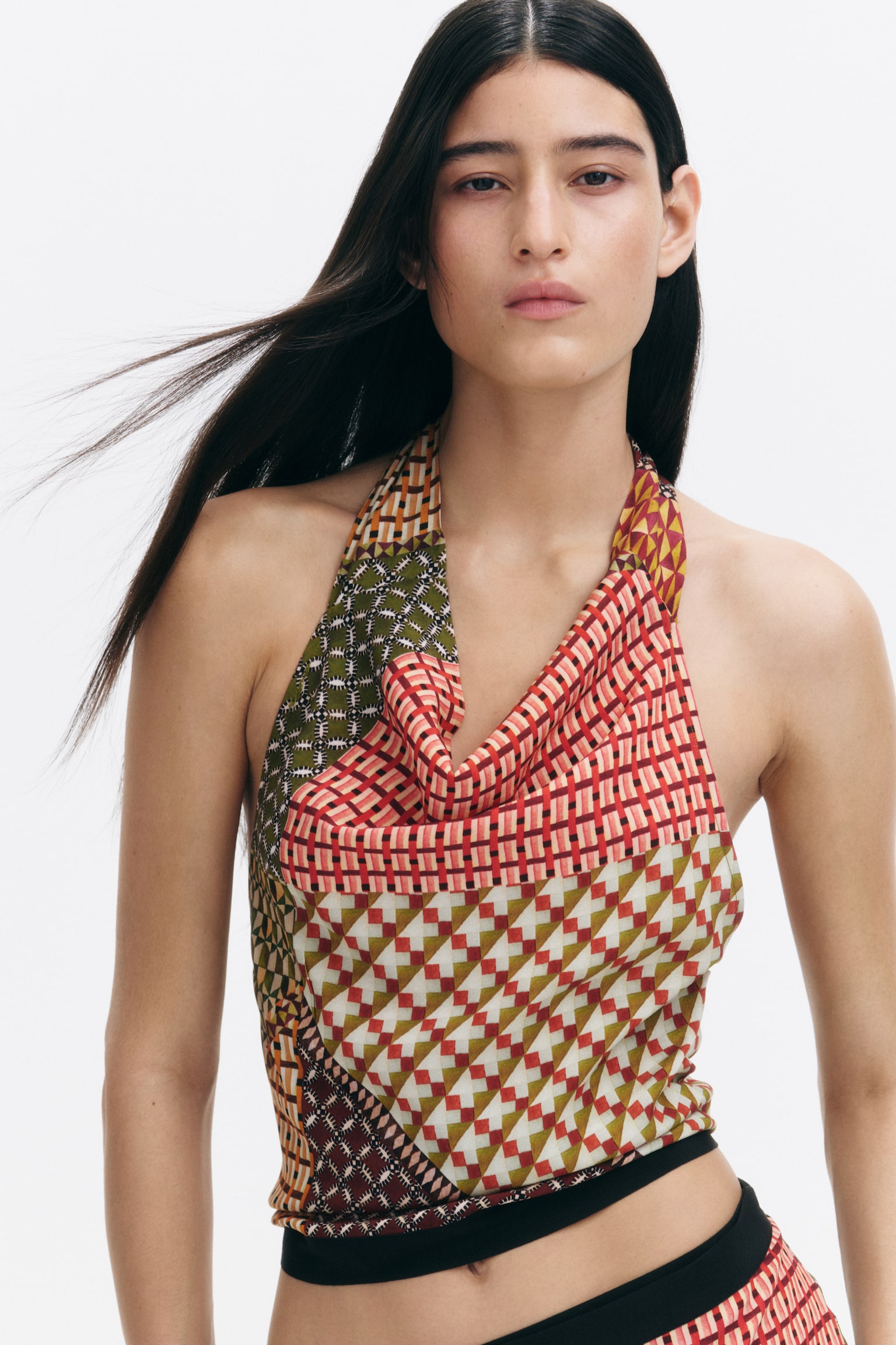 Cowl-neck halterneck top - Burgundy/Orange - 1