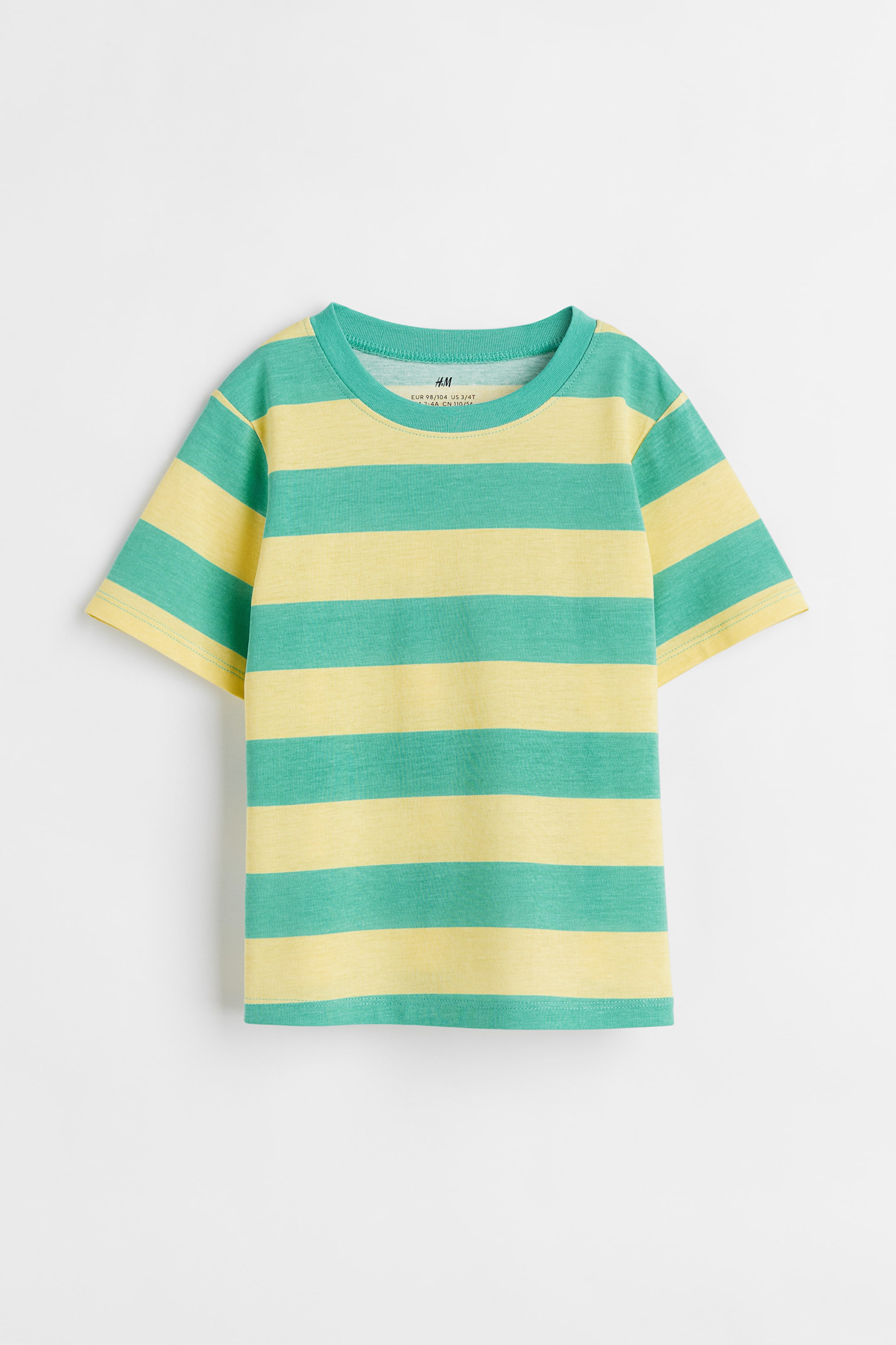 View larger image: Cotton T-shirt - Turquoise/Yellow striped - Kids | H&M 1