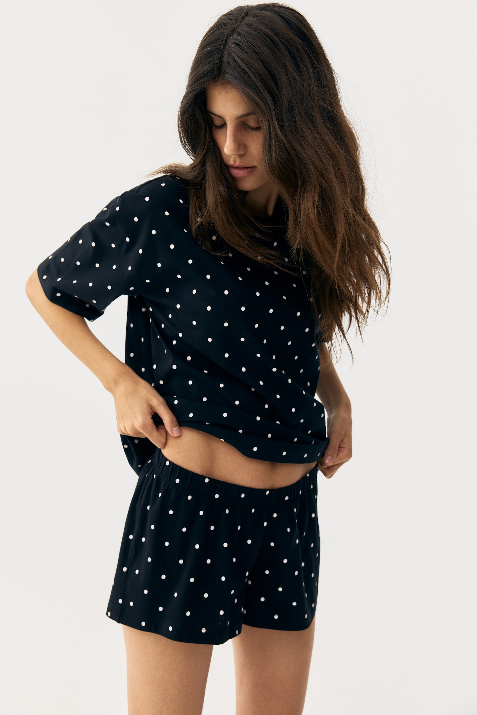 MAMA פיג'מת כותנה Before & After - שחור/נקודות/קרם/לבבות - 6