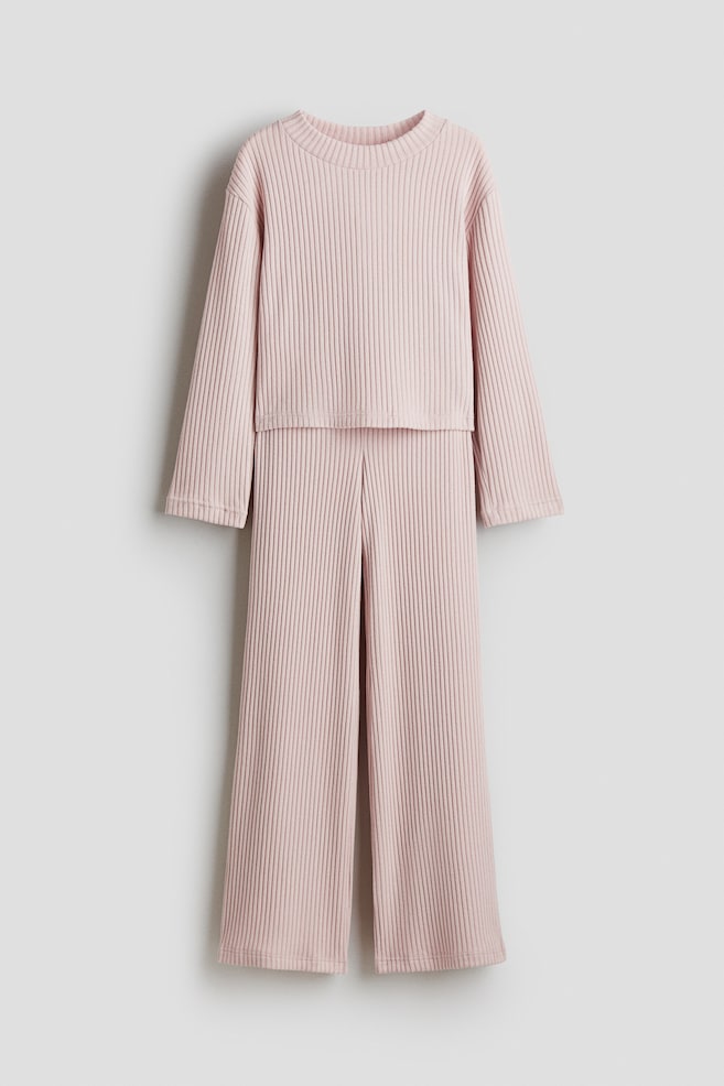 Ensemble 2 pièces avec top et pantalon - Rose ancien clair/Blanc/fleuri - 1