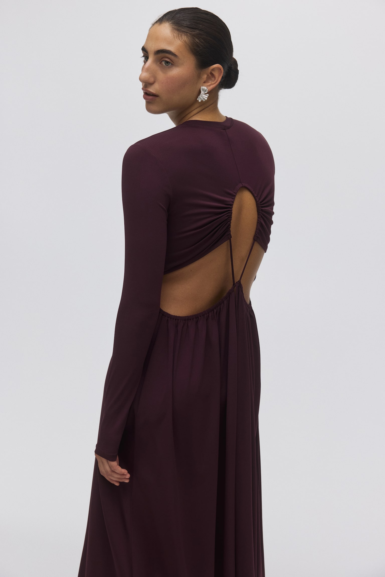 Gathered jersey dress - Burgundy - 4