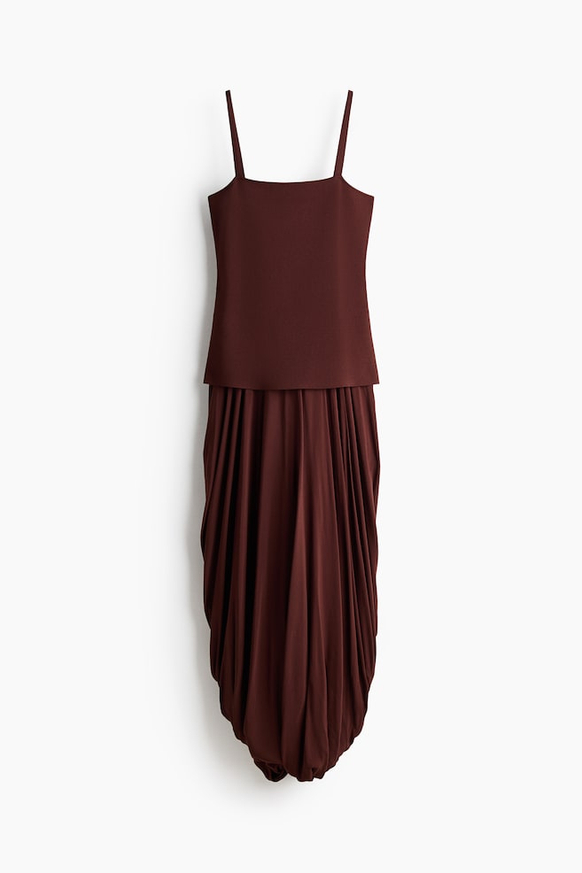 Dual-Fabric Bubble-Hem Dress - Rust brown - 1