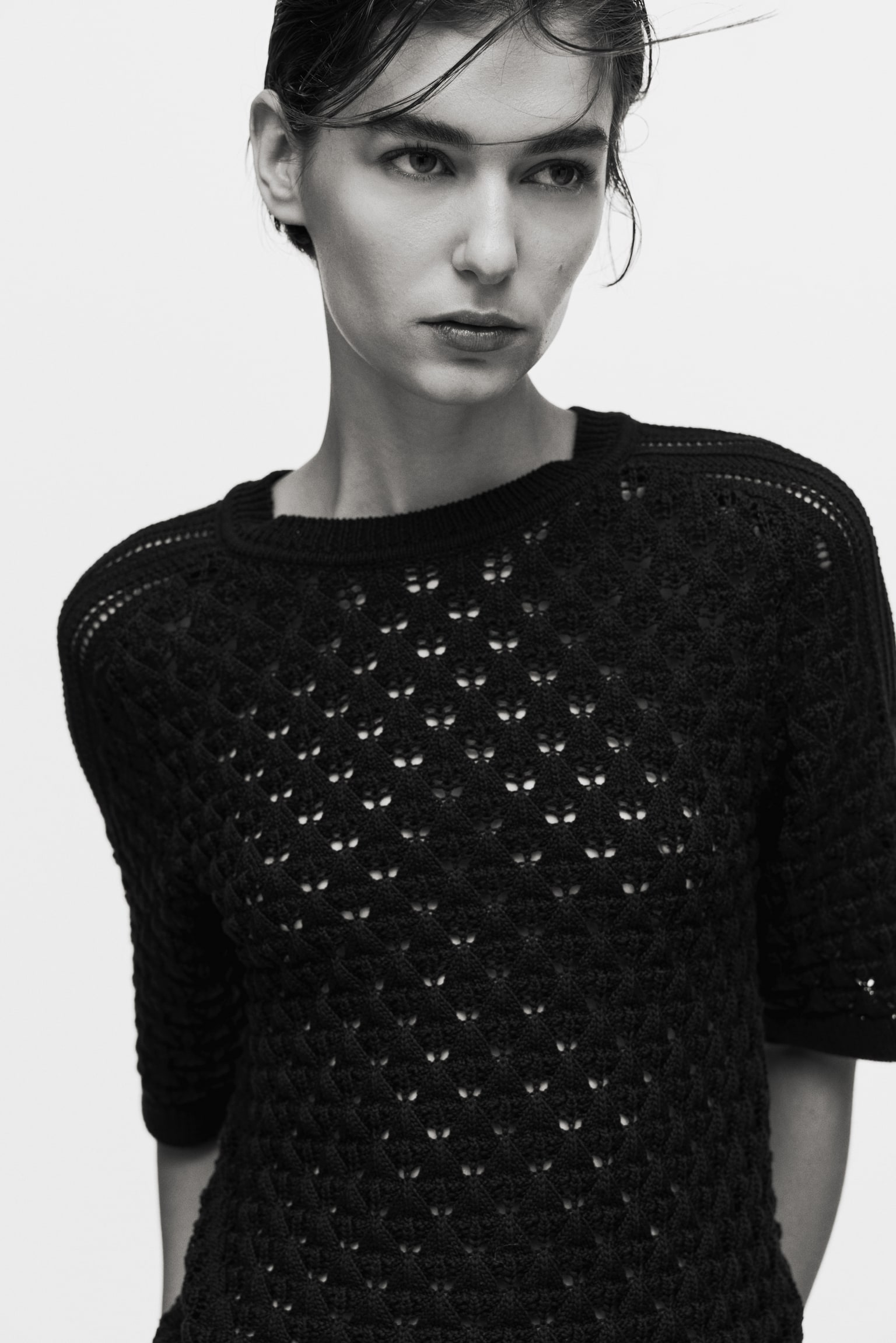 T-shirt en tricot pointelle - Noir - 2