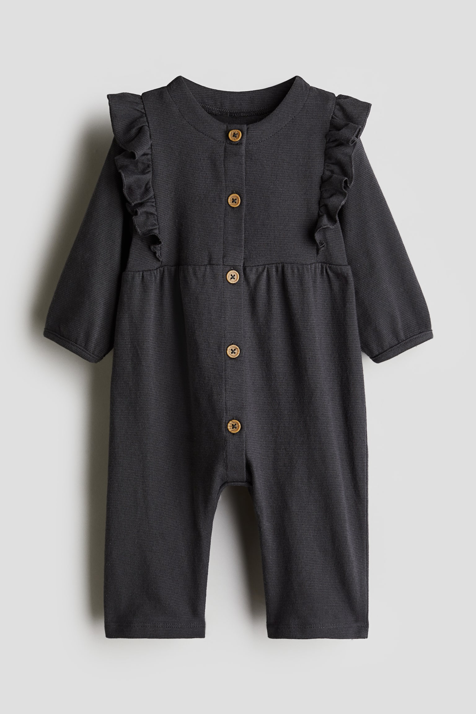 Frill-trimmed romper suit - ダークグレー - 1