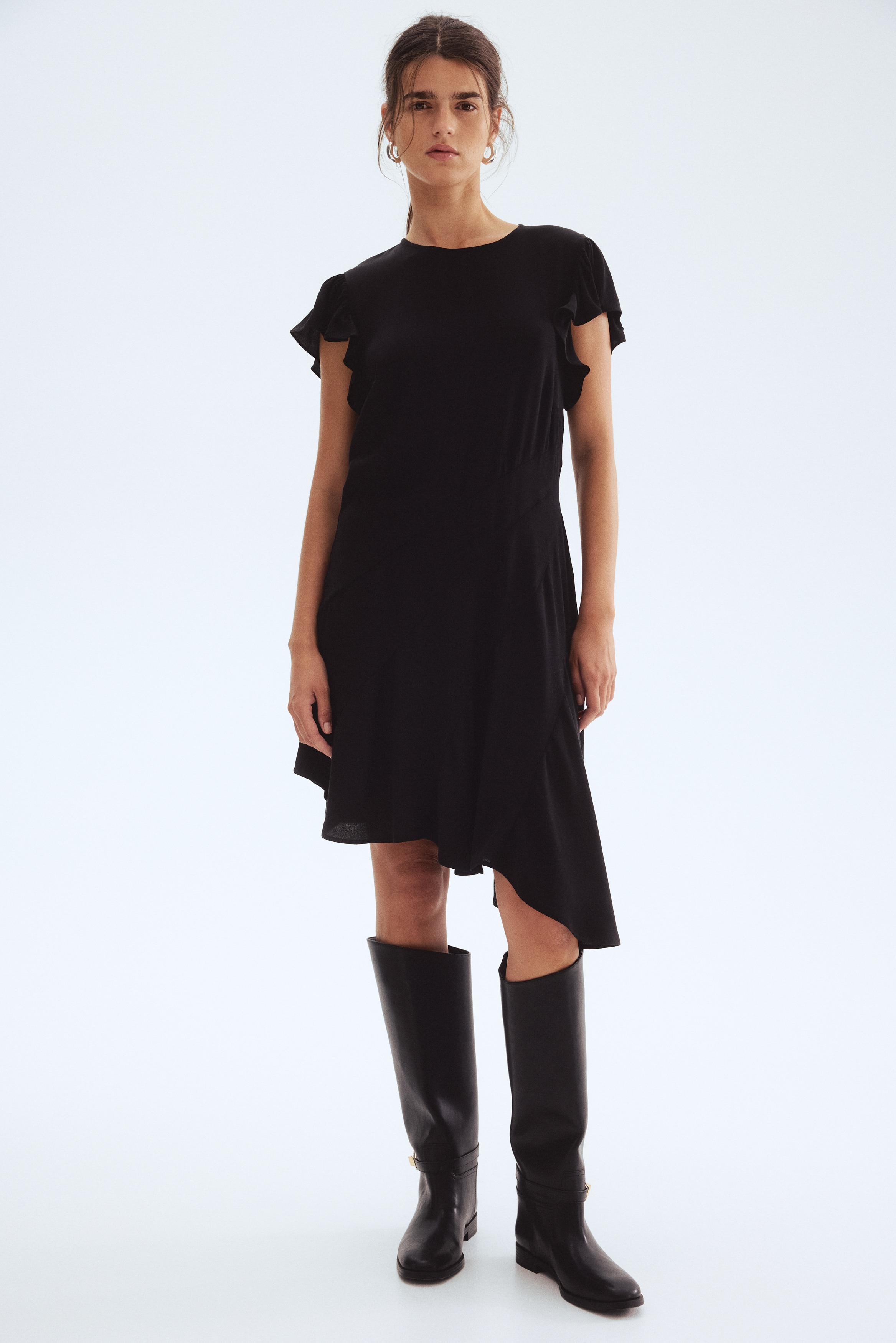 navy blue dress for baby girl Ladies - Light Beige/Dotted Asymmetric Satin Dress - Size: Xs main image 1