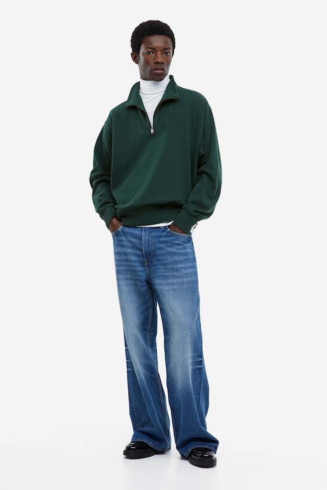 Loose Fit Sweatshirt med glidelås - Mørk grønn/Mørk brun - 1