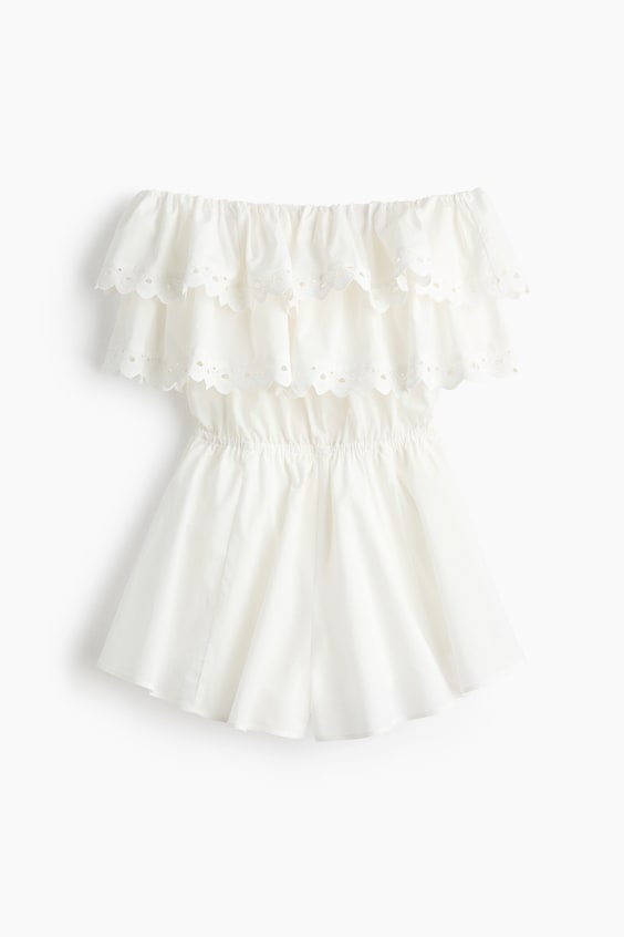 Женские комбинезоны H&M Off-the-Shoulder Romper with Eyelet Embroidery