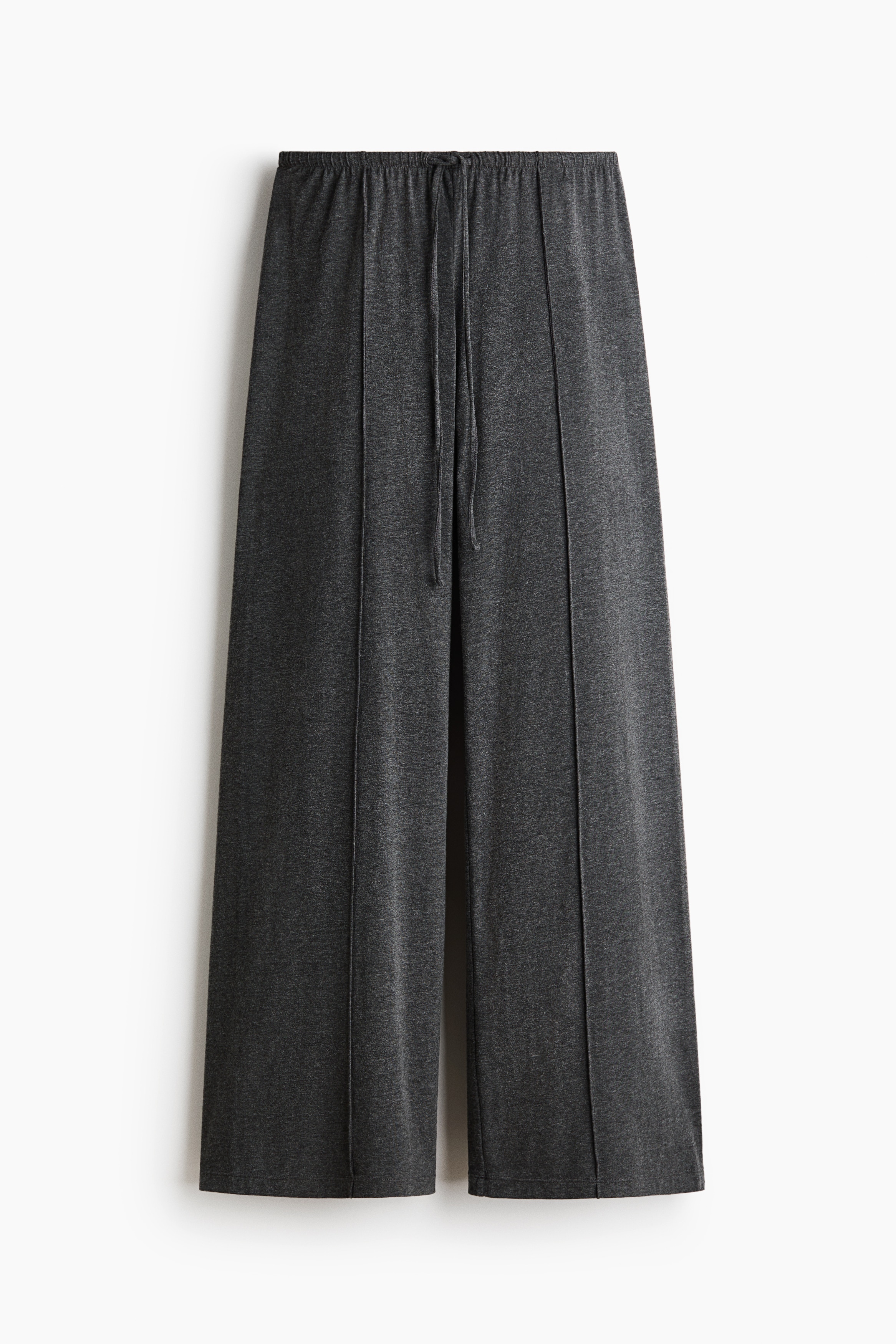 Pantalón con cordón de ajuste en tejido fino - Gris jaspeado oscuro/Crema/Lunares