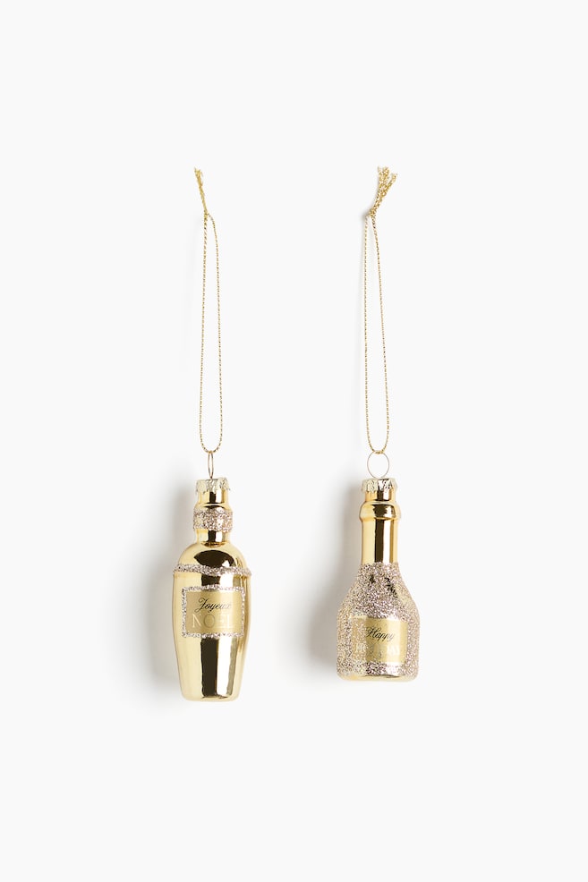 2-pack glass Christmas decorations - Gold-coloured/Bottles/Silver-coloured/Bottles - 1