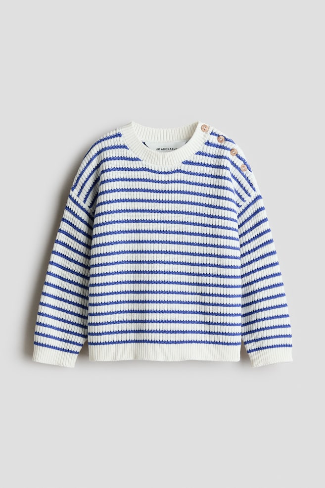 Rib Knit Cotton Sweater - White/Blue stripe - 1