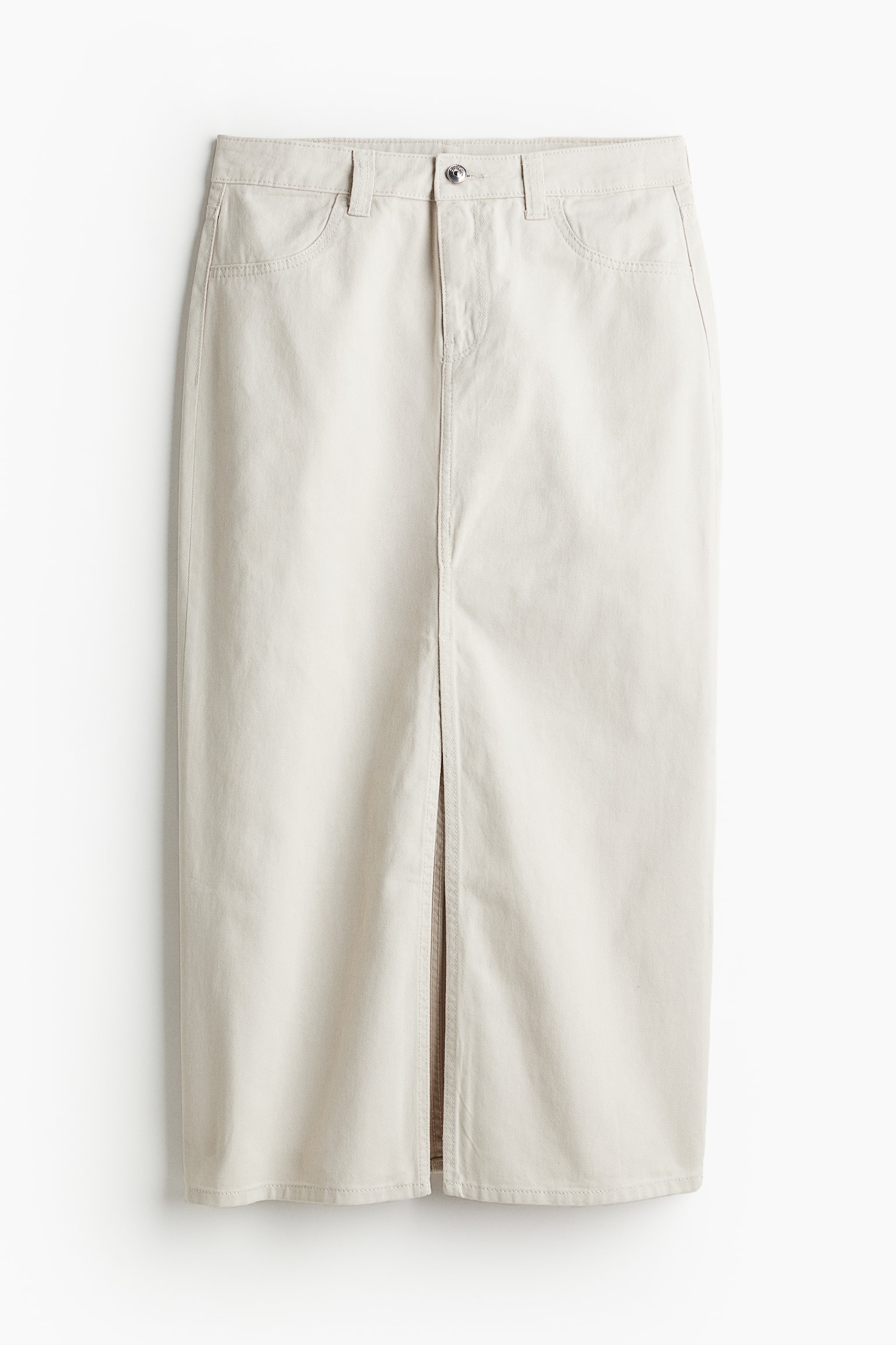 Slit Hem Twill Skirt - Light beige/Black - 2