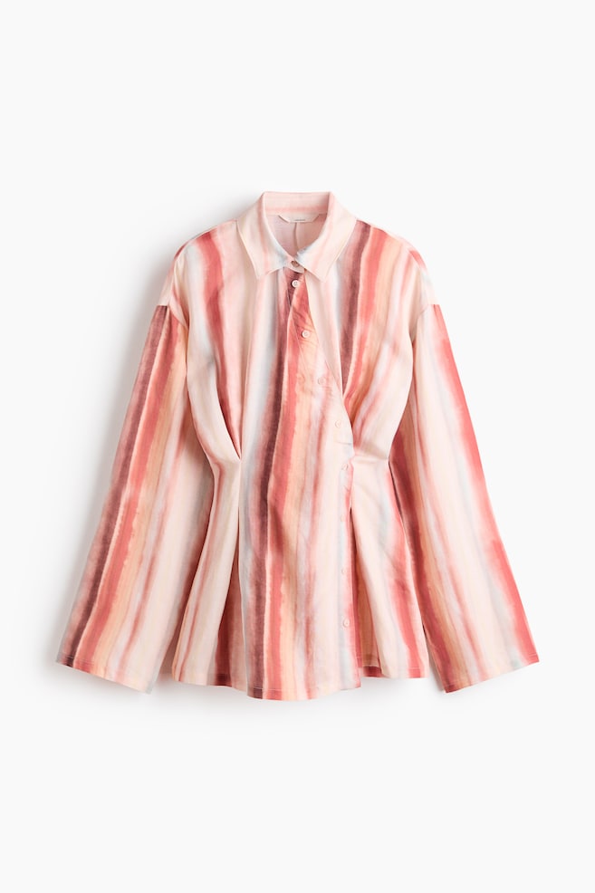 Linen-blend wrap shirt - Peach pink/Striped - 1