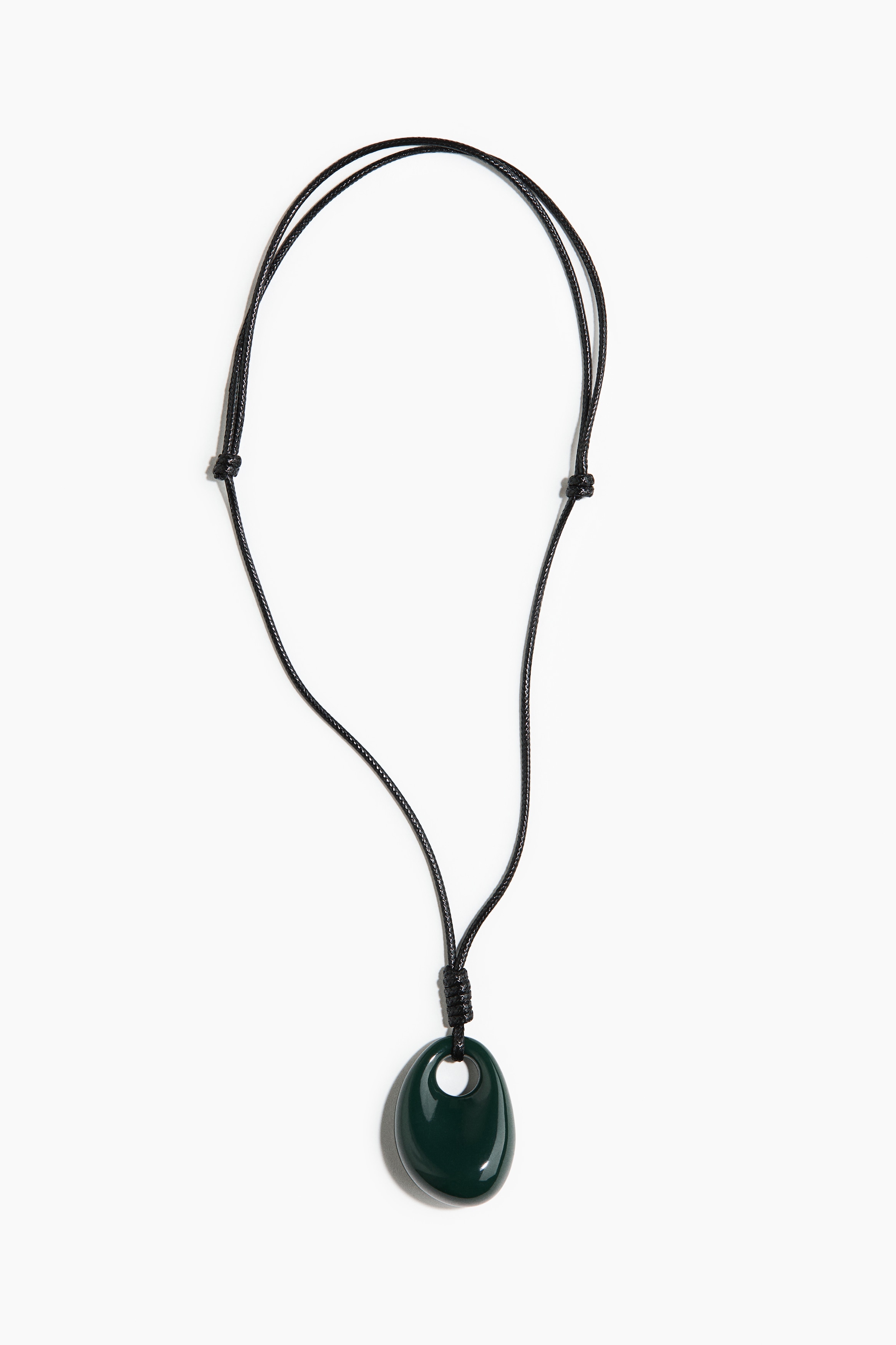 Collana a cordoncino con pendente - Verde scuro/Marrone