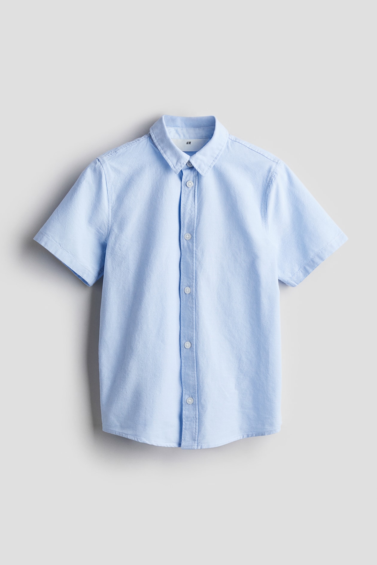 Short-sleeved Cotton Shirt - Short sleeve - Regular length - Light blue ...