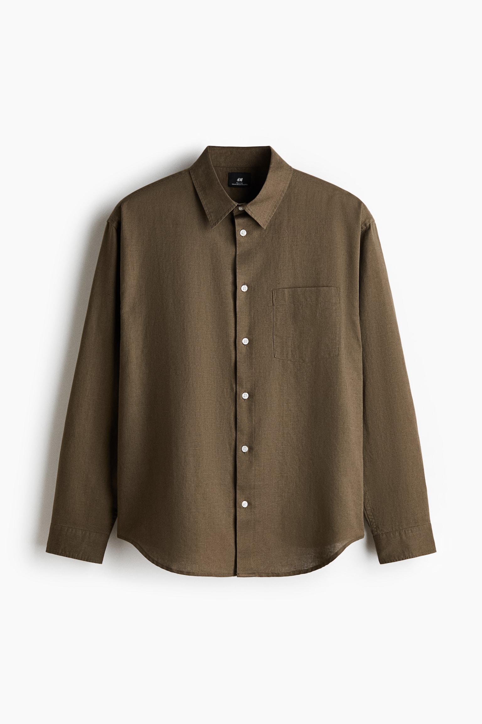 Relaxed Fit Linen-blend shirt - Dark khaki green/Rust red/Striped/White/Light blue/Dark brown/Light blue/Striped/Light beige/Dark blue/Light pink - 1